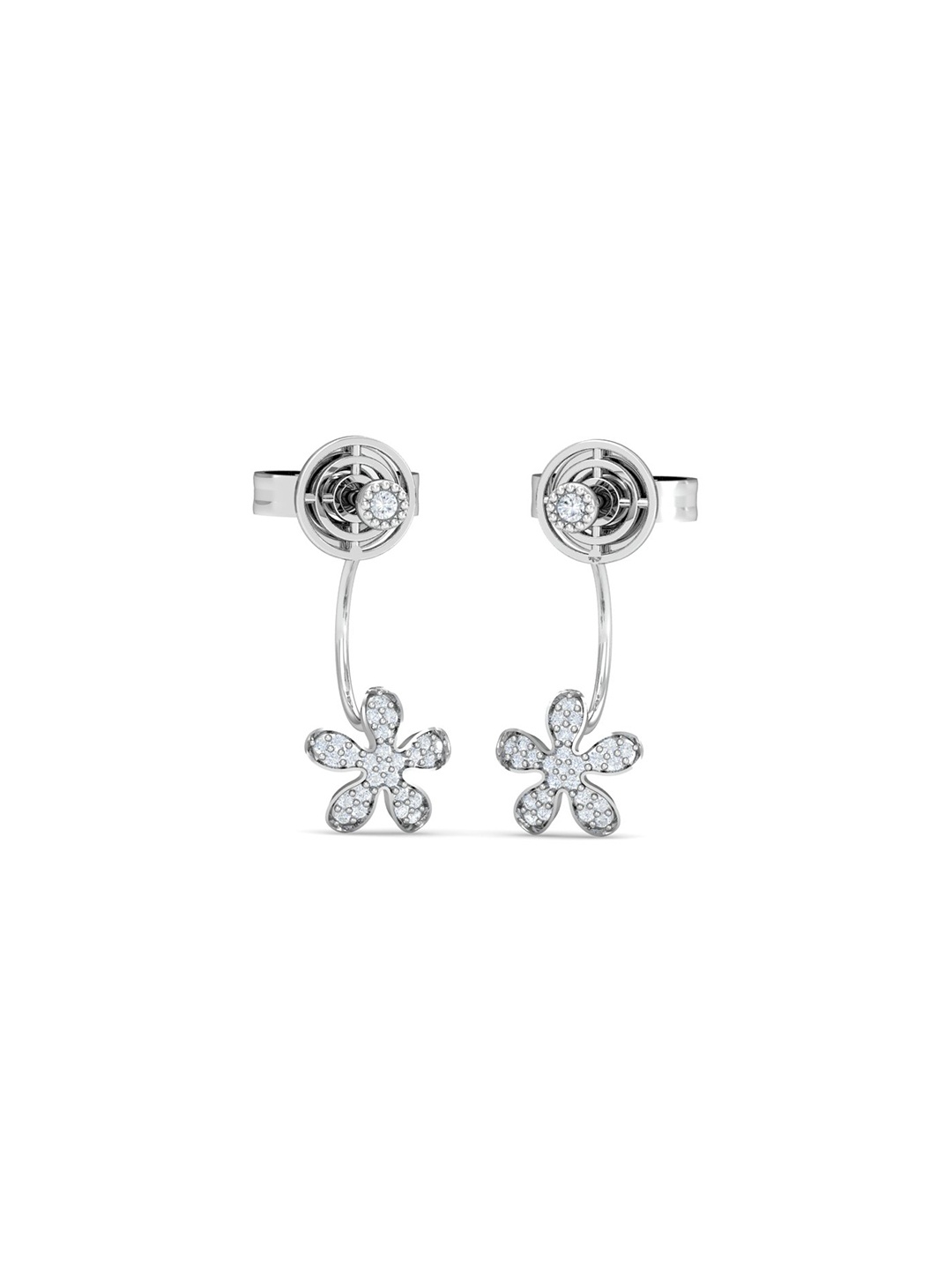 

KUBERBOX Illusion 18KT White Gold Diamond Studded Drop Earrings-1.62gm, Silver