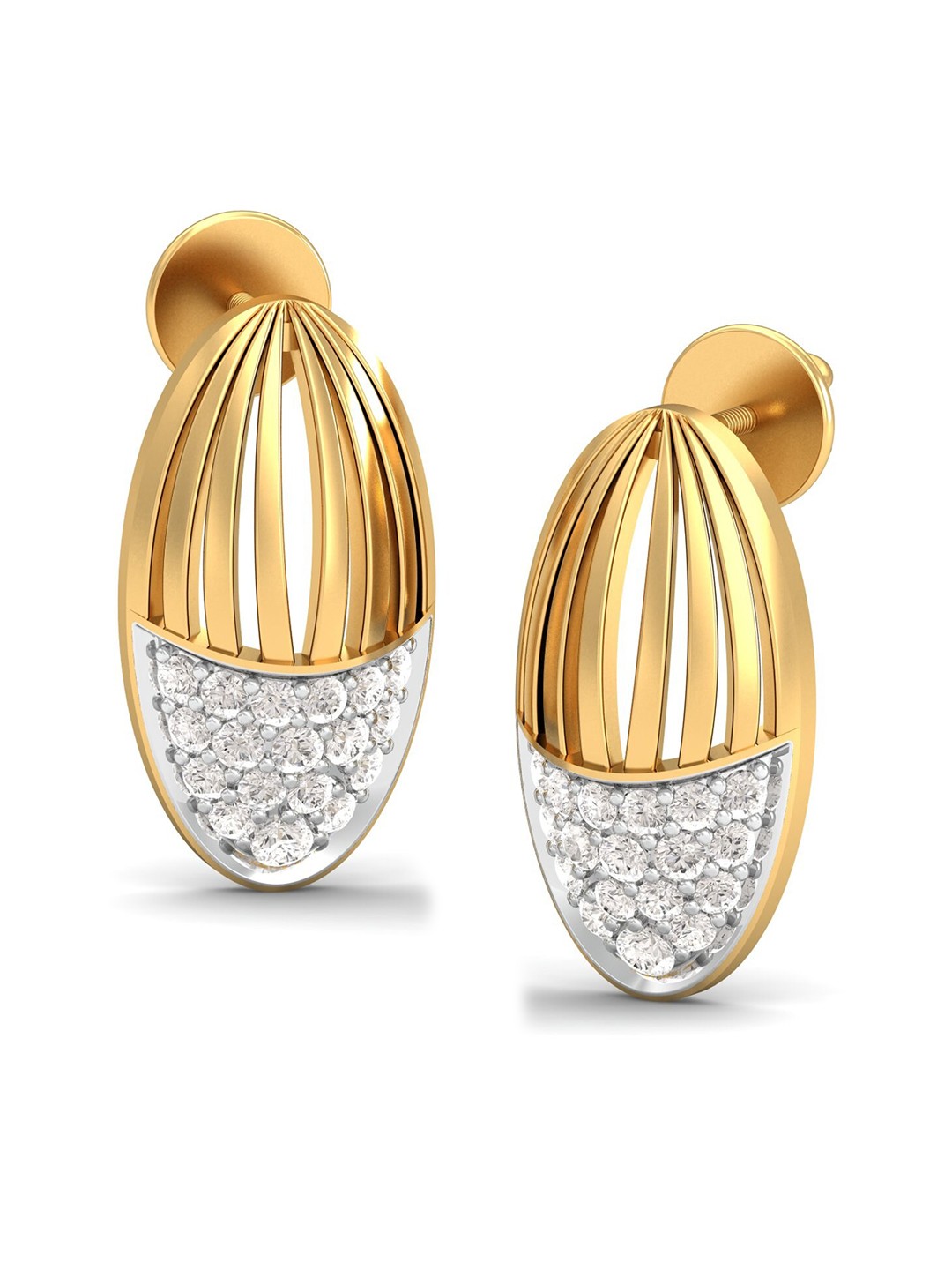 

KUBERBOX A Precious Cage 18K Gold Diamond-Studded Earrings-3.16 gm
