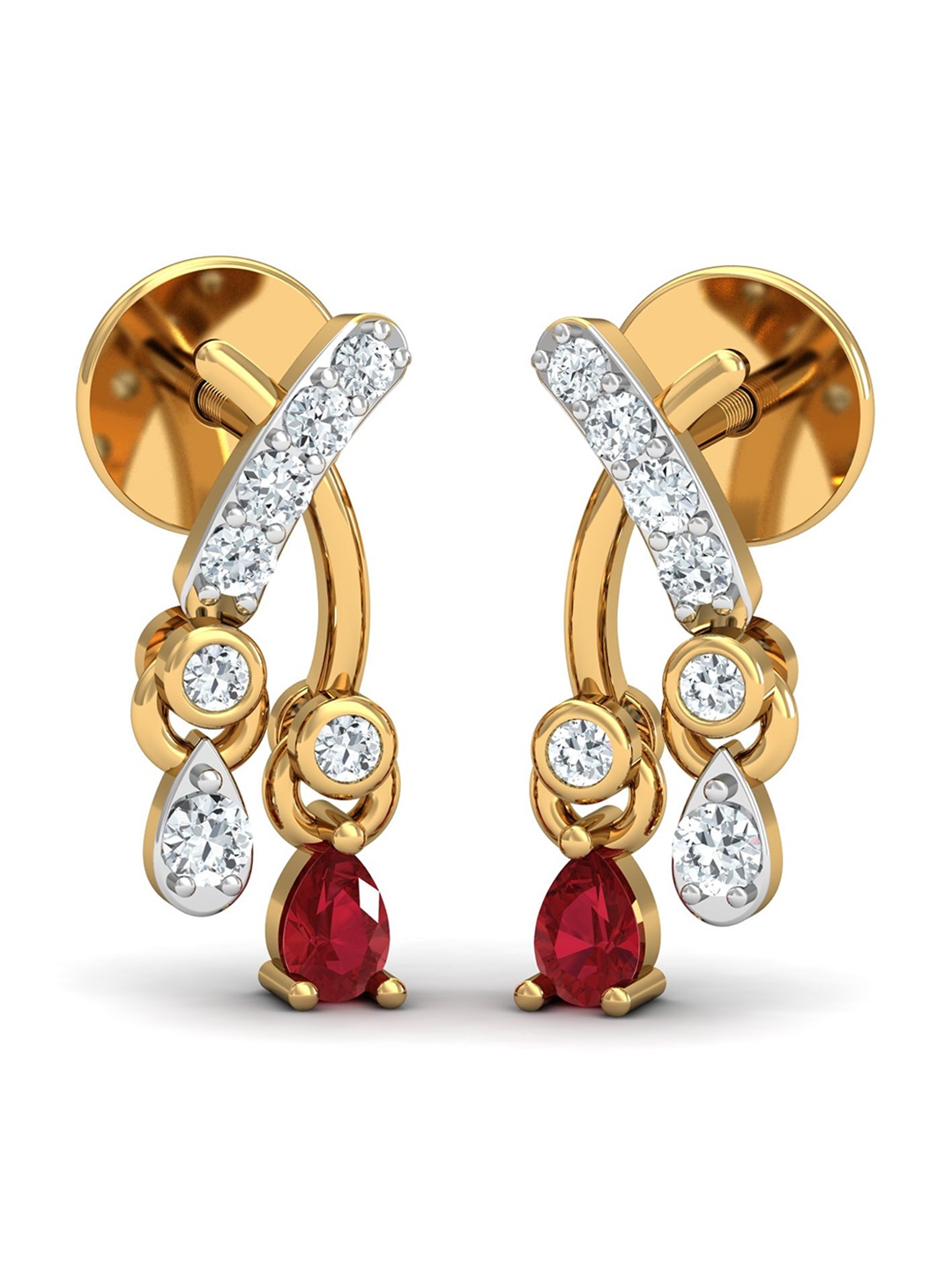 

KUBERBOX Se Croiser Ruby 18KT Gold Diamond-Studded Drop Earrings- 1.85 gm
