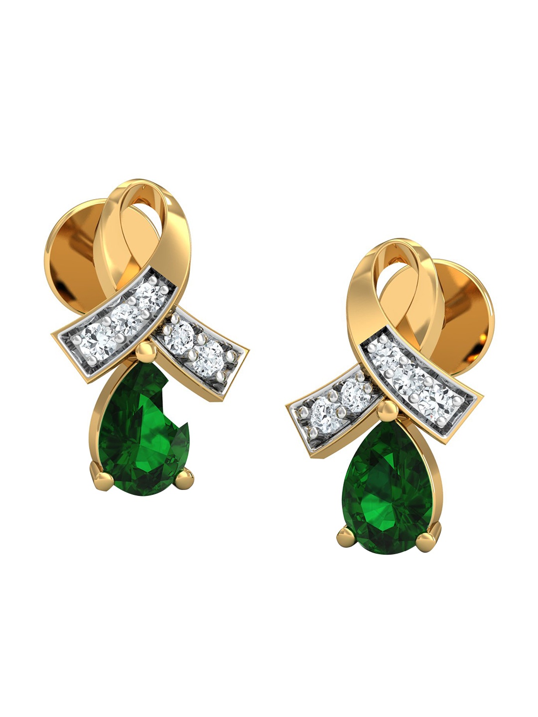 

KUBERBOX Attach 18KT Gold Diamond Emerald Studded Stud Earrings-2.4gm