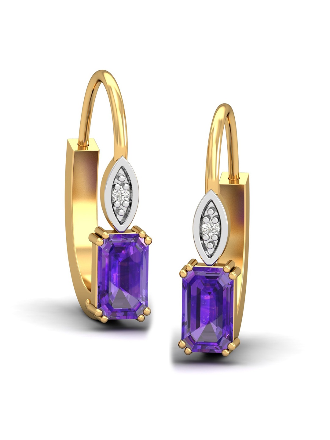 

KUBERBOX Meridian 18KT Gold Diamond Amethyst Studded Hoop Earrings-1.8gm