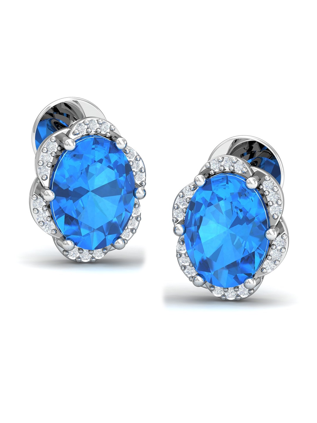 

KUBERBOX Calm 18KT White Gold Diamond Topaz Studded Stud Earrings-3.23gm, Silver