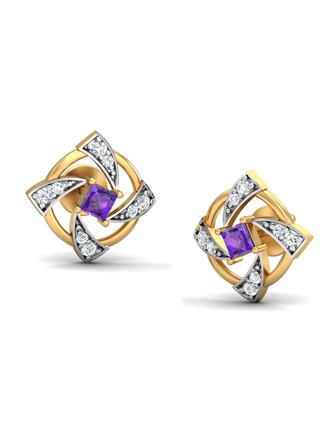 

KUBERBOX 18KT Gold Diamond La Hlice Amethyst Stud Earrings- 3.23 gm