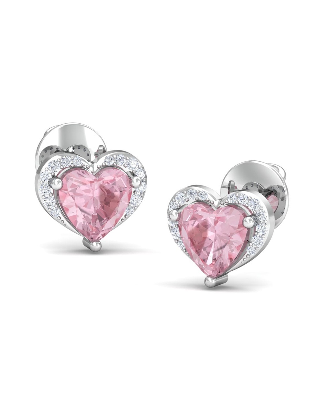 

KUBERBOX Embrace Rose Quartz 18KT White Gold Diamond-Studded Earrings - 2.79gm, Silver