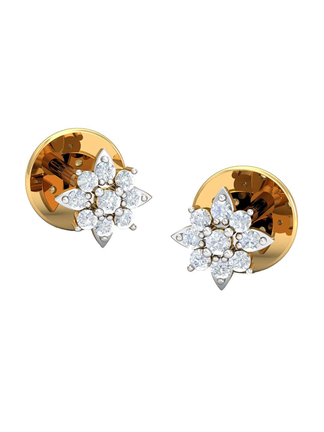 

KUBERBOX Sheena Flower 18KT Gold Diamond Studded Stud Earrings-2.3gm