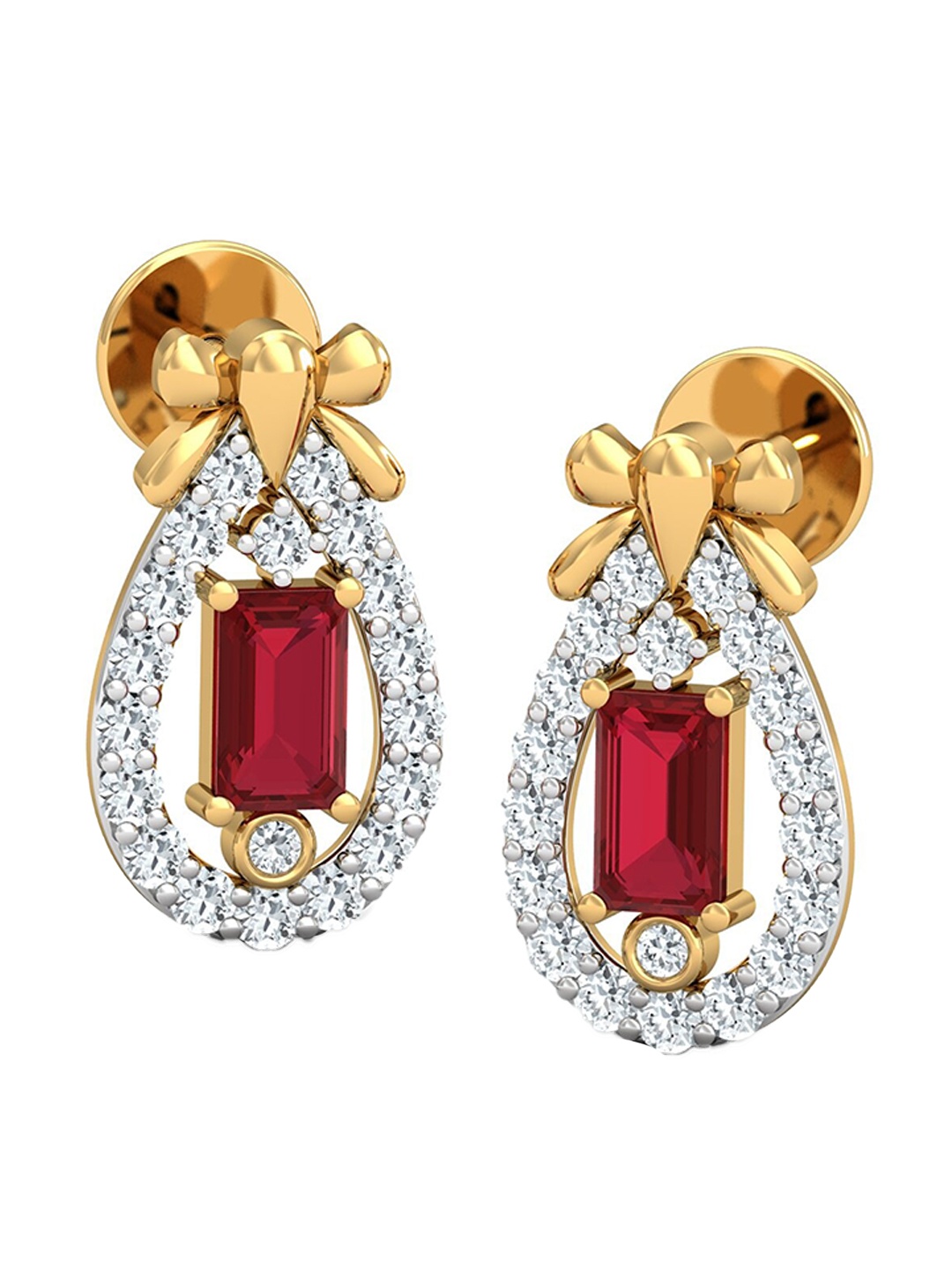 

KUBERBOX Ensnaring 18KT Gold Diamond-Studded Ruby Stud Earrings-3.06gm