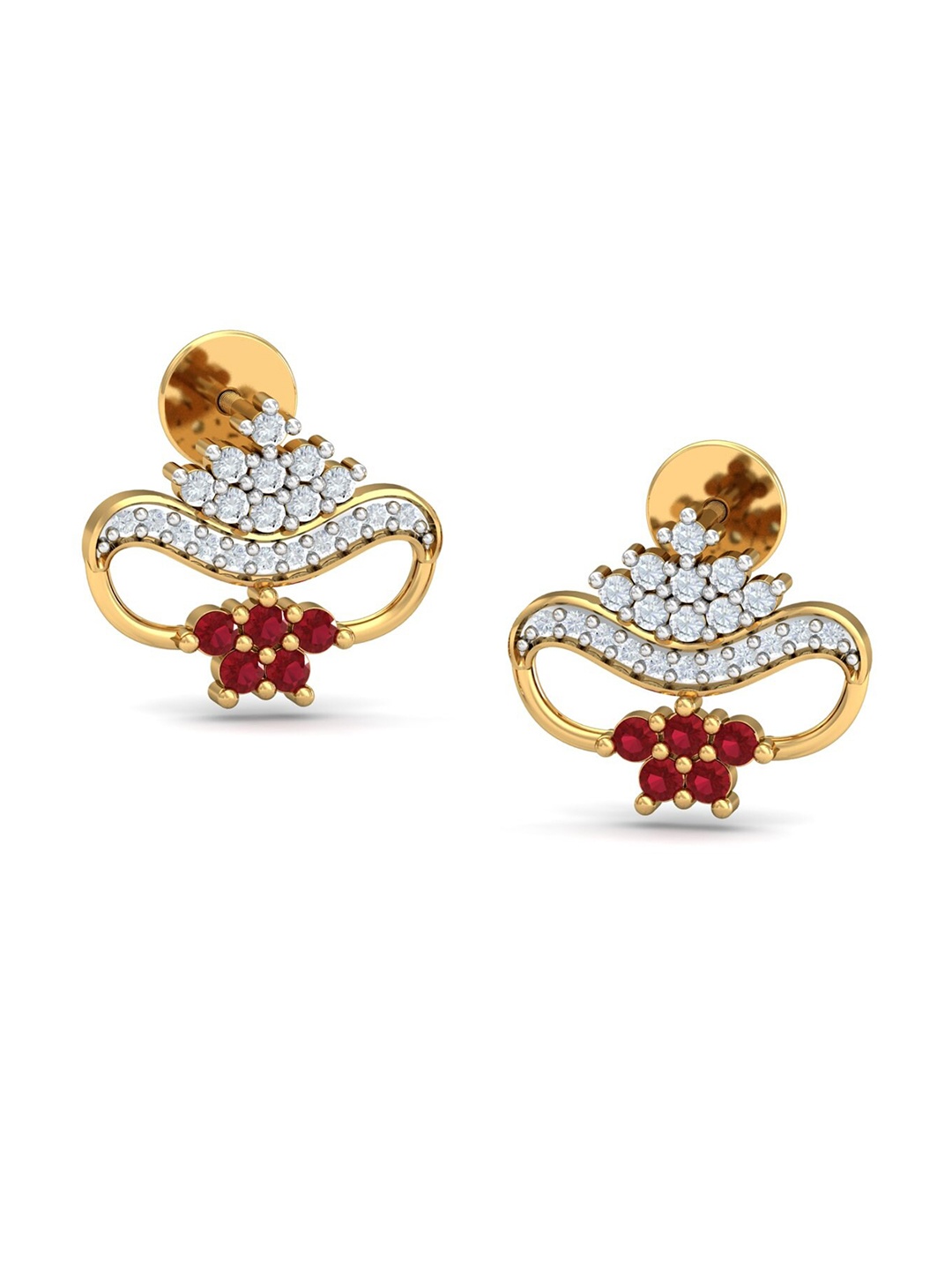 

KUBERBOX Kanya 18KT Gold Diamond-Studded Ruby Earrings-1.89gm