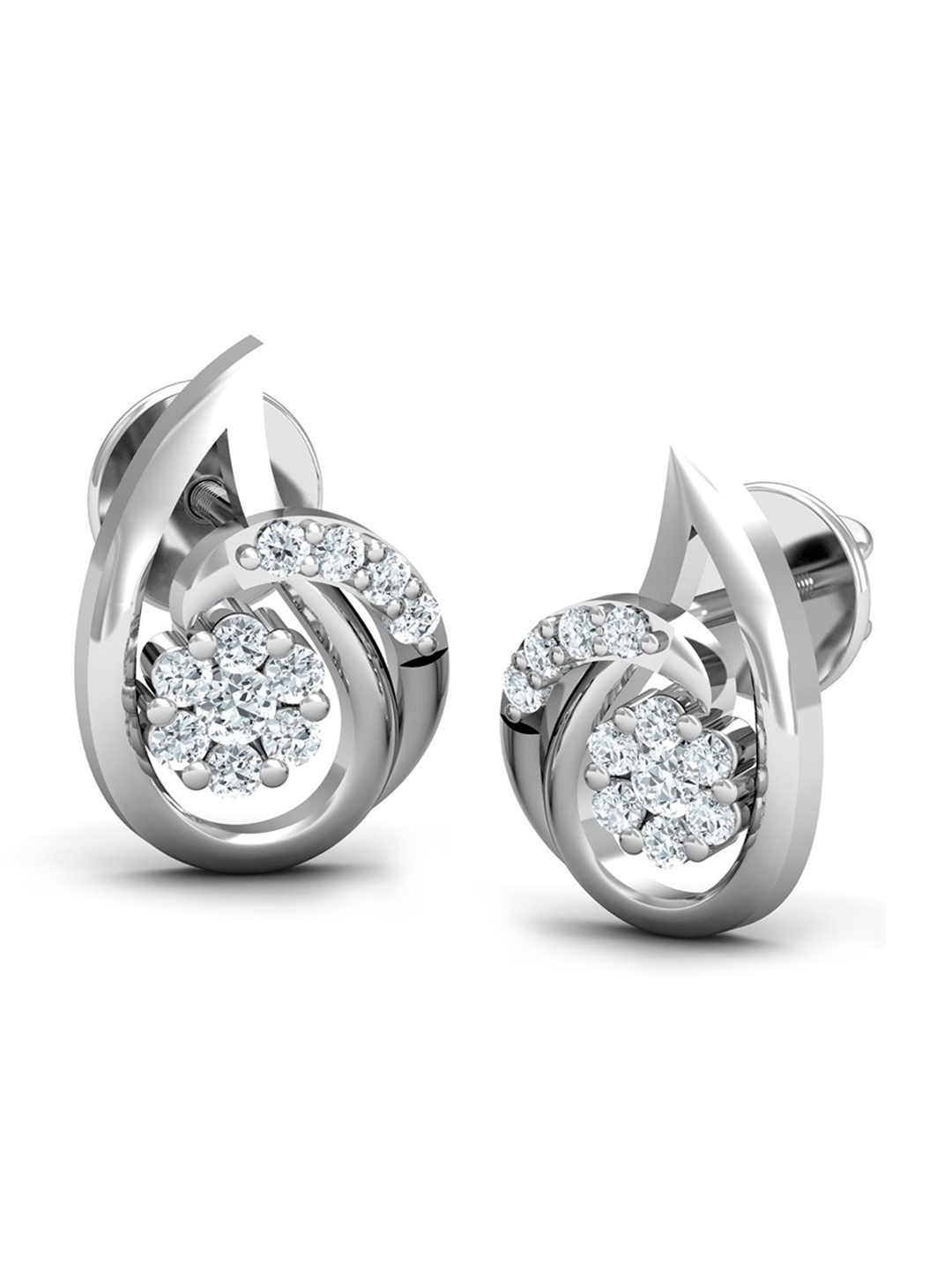 

KUBERBOX Astute Glow 18KT White Gold Diamond Studded Stud Earrings- 2.55 gm, Silver