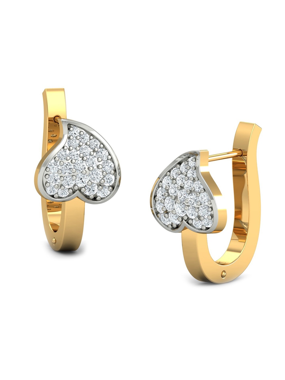

KUBERBOX Inverted Heart 18KT Gold Diamond Studded Hoop Earrings-2.43gm
