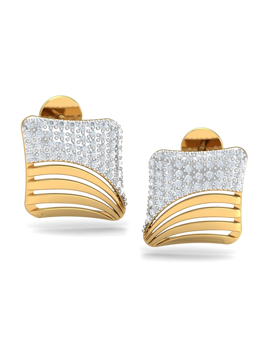 

KUBERBOX Stylish Square 18KT Gold Diamond-Studded Earrings-2.66 gm