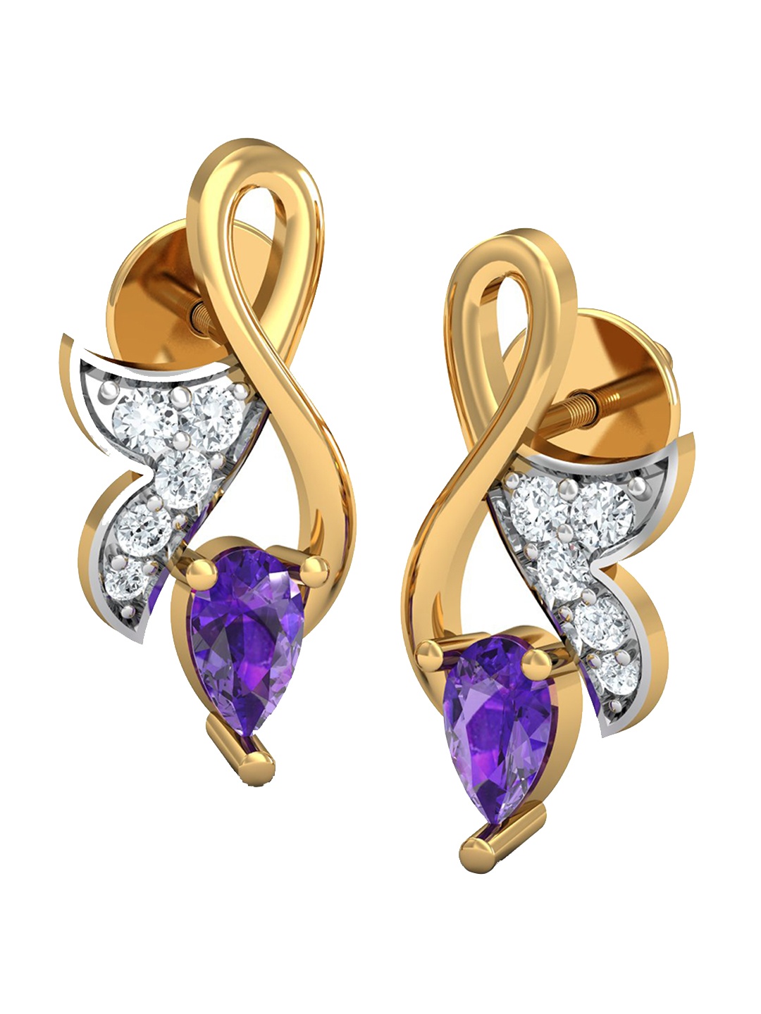 

KUBERBOX Regal 18KT Gold Diamond Amethyst Studded Stud Earrings-2.89gm