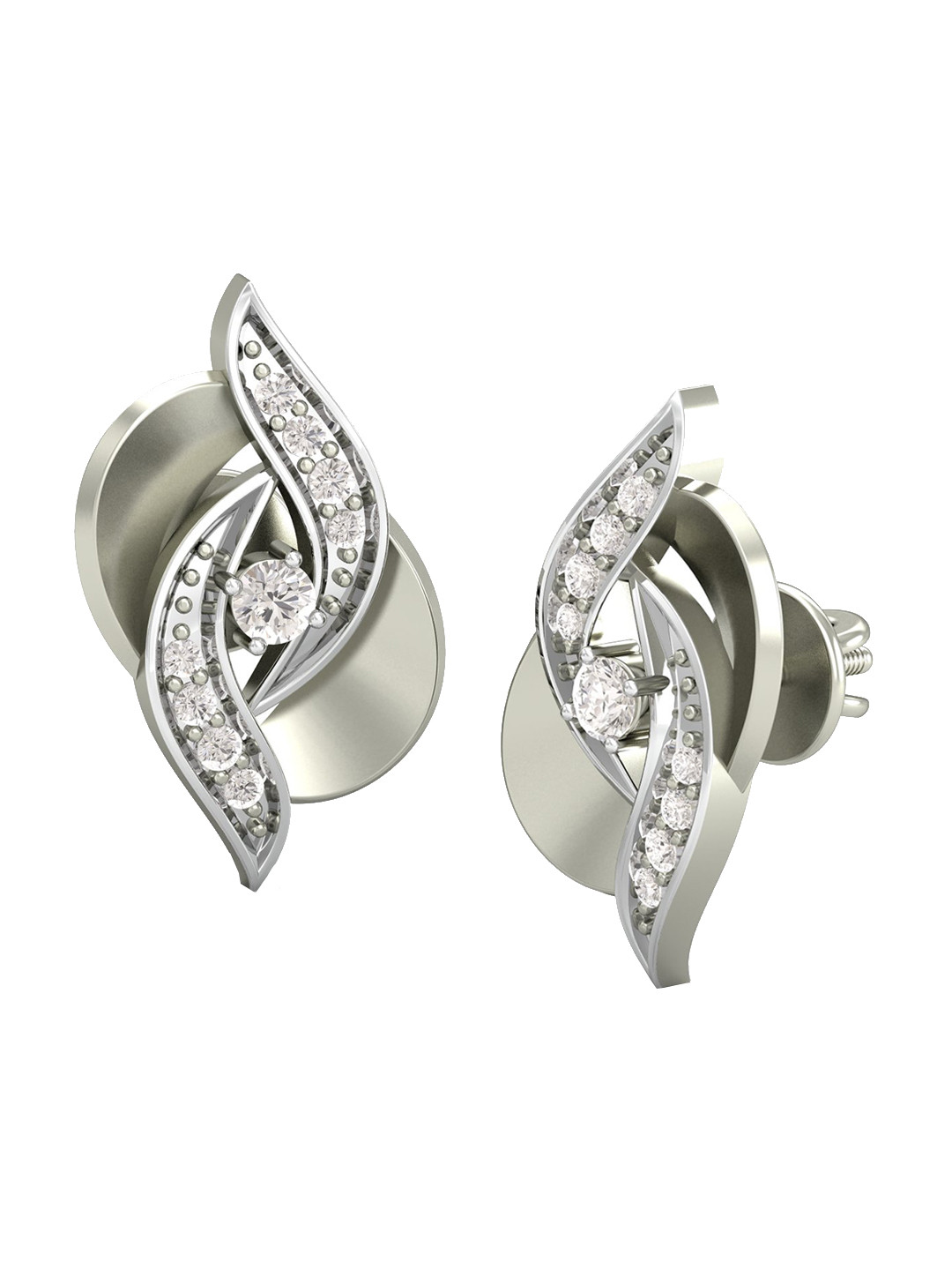 

KUBERBOX Milky Way 18KT White Gold Diamond-Studded Stud Earrings-2.8gm, Silver