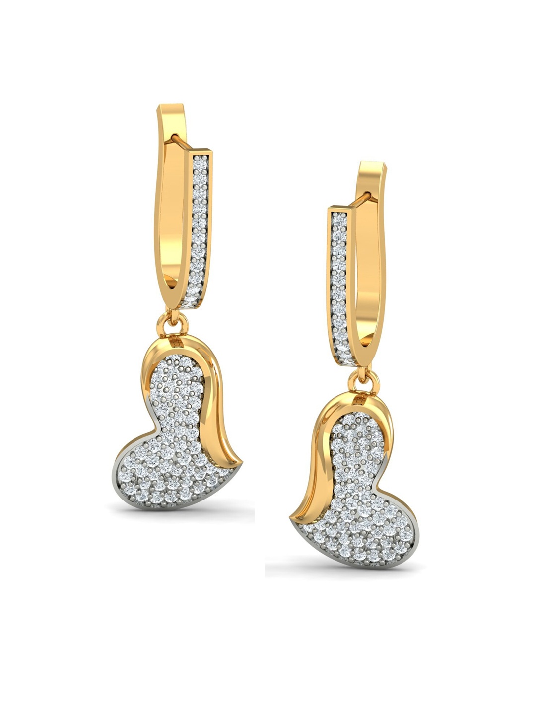 

KUBERBOX Heart Dangle 18KT Gold Diamond Studded Earrings- 4.77gm