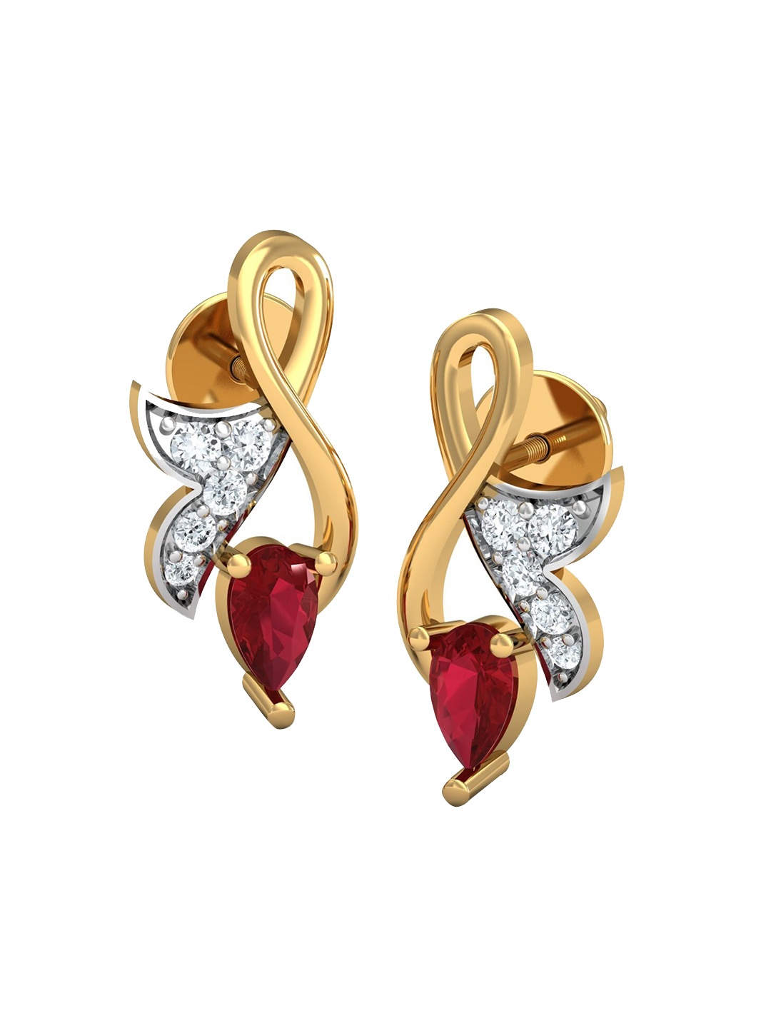 

KUBERBOX Regal 18KT Gold Diamond Ruby Studded Stud Earrings-2.89gm