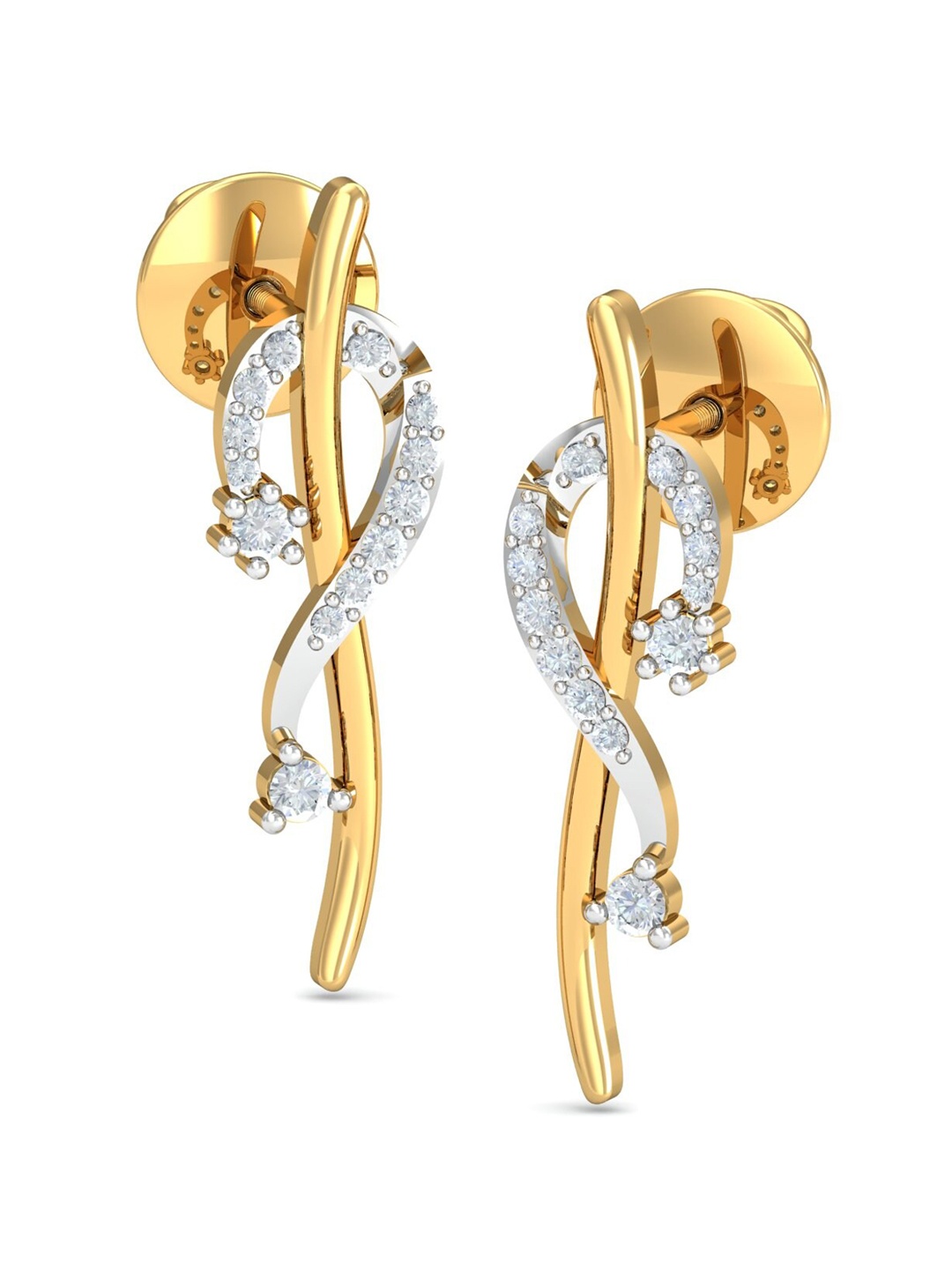 

KUBERBOX Stylish Curvy 18KT Gold Diamond-Studded Earrings-2.93gm