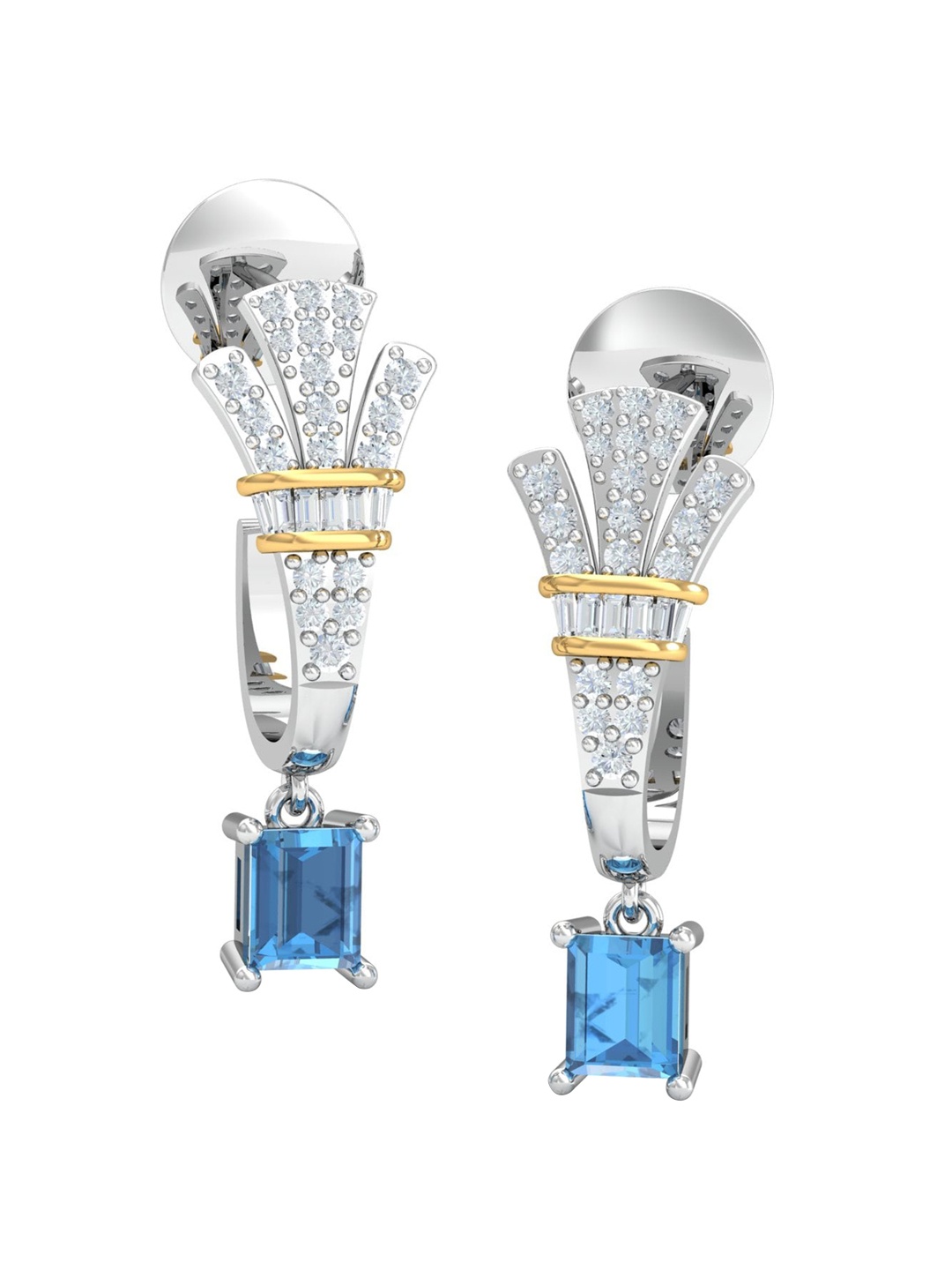 

KUBERBOX Majestic Topaz J-Hoop 18KT White Gold Diamond-Studded Earrings-4.41gm, Silver