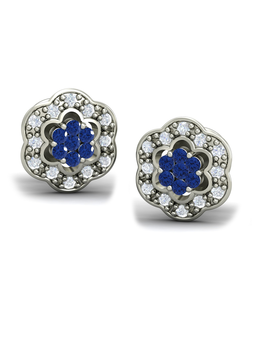 

KUBERBOX Poise Blue 18KT White Gold Diamond Diamond Sapphire Stud Earrings-3.15gm