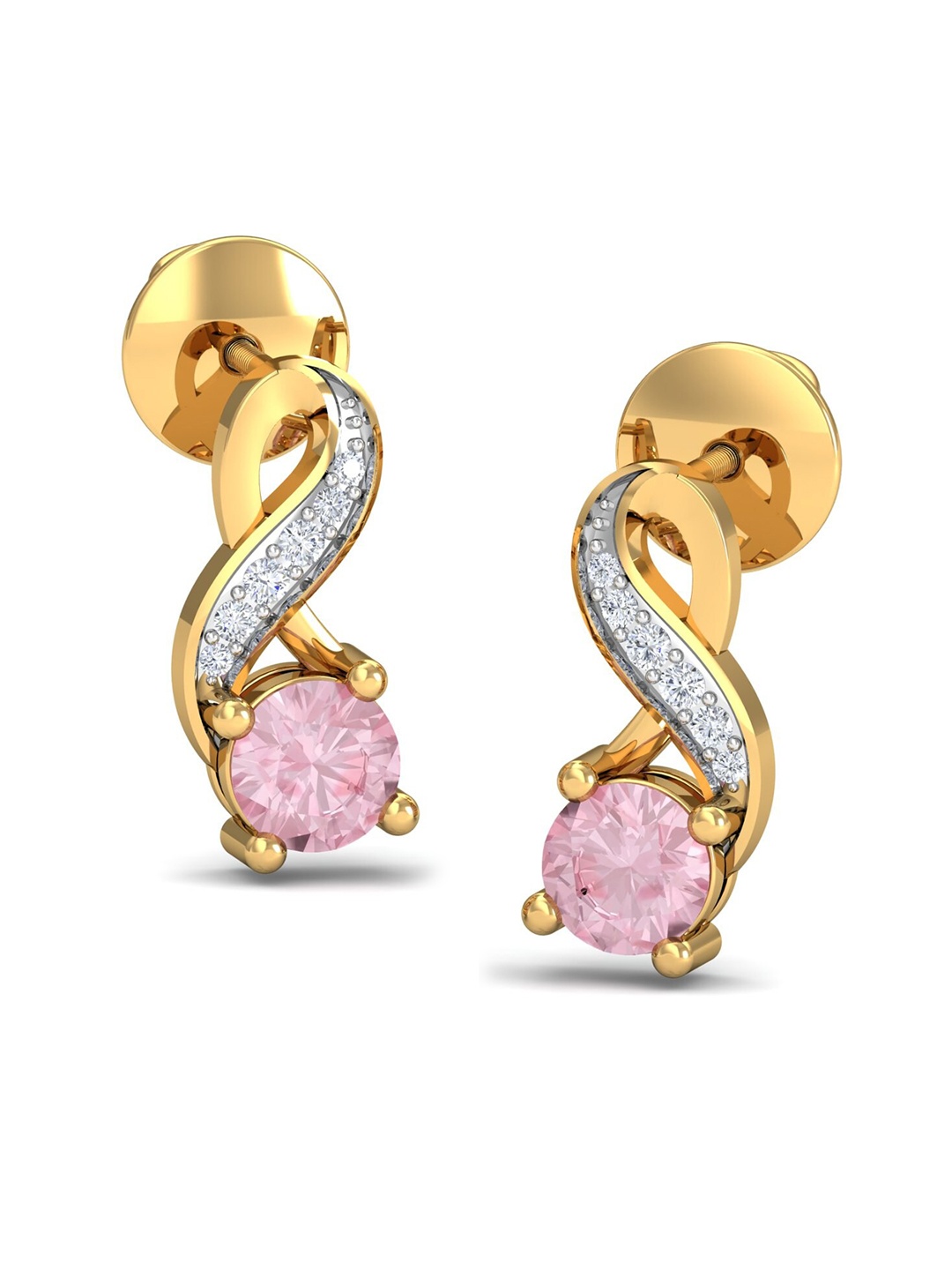 

KUBERBOX Delightful Pink 18KT Gold Diamond-Studded Sapphire Earrings-2.61gm