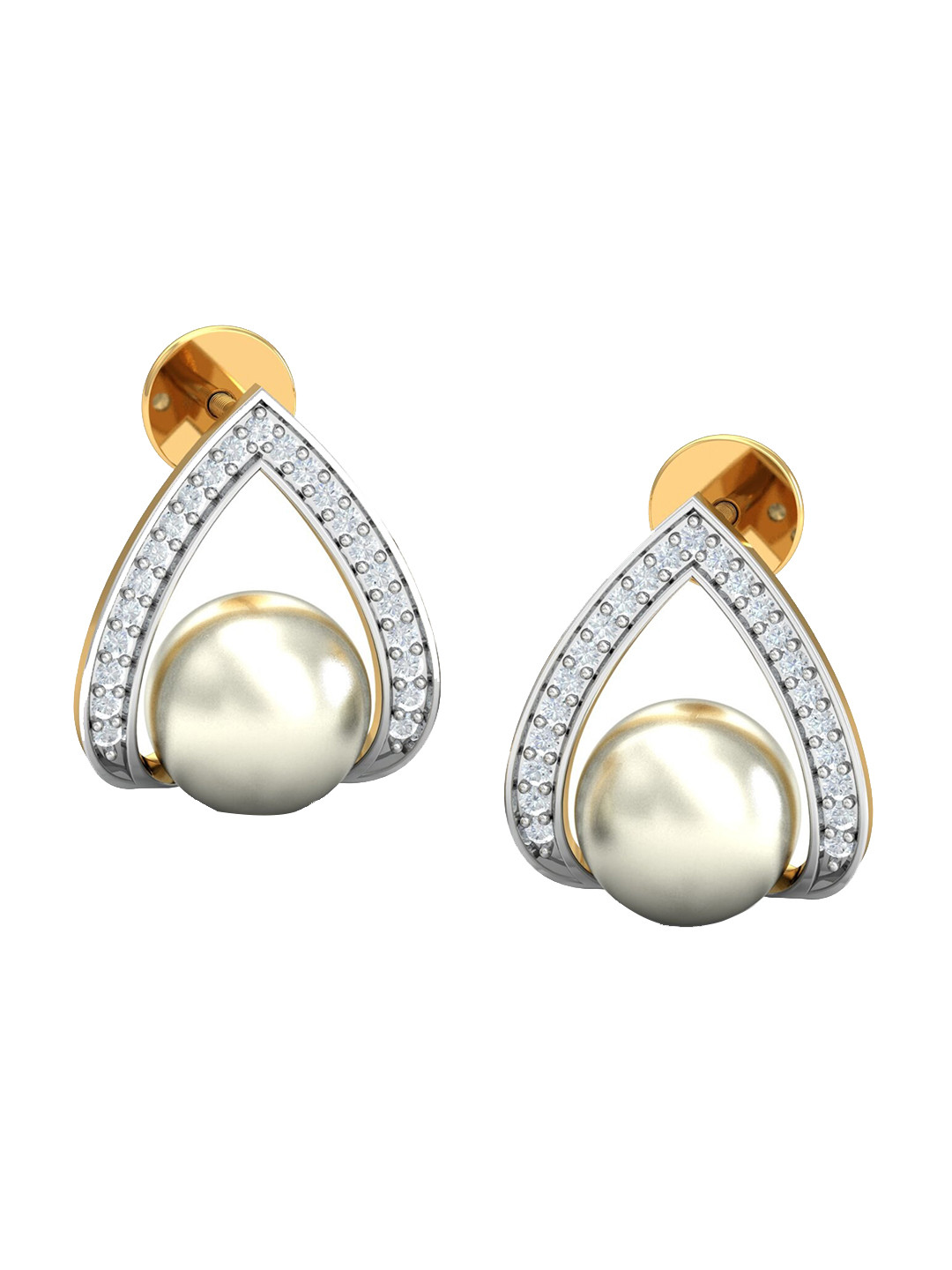 

KUBERBOX Majestuoso 18KT Gold Diamond-Studded Pearl Stud Earrings-2.85gm