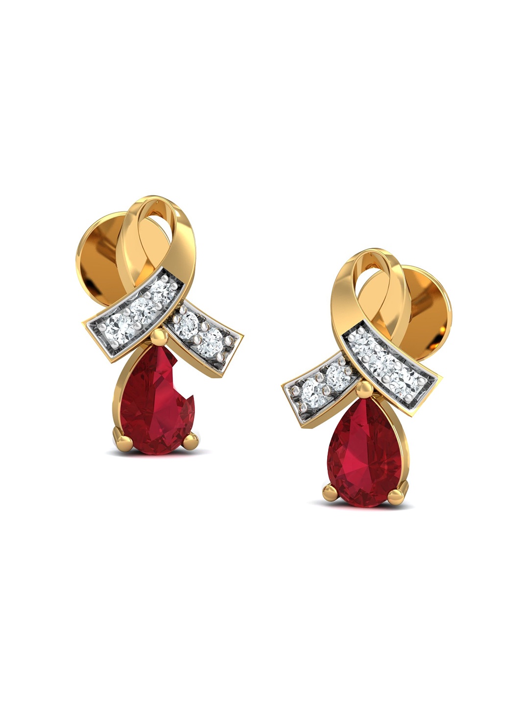 

KUBERBOX Attach 18KT Gold Diamond Ruby Studded Earring-2.4gm