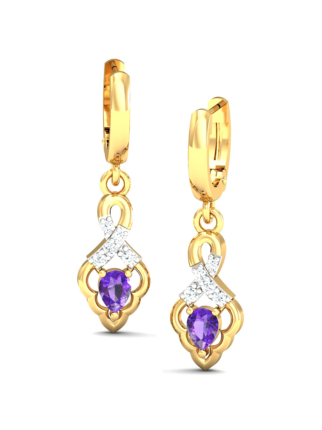 

KUBERBOX Mediaeval 18KT Gold Diamond Amethyst Studded Hoop Earrings-3.15gm