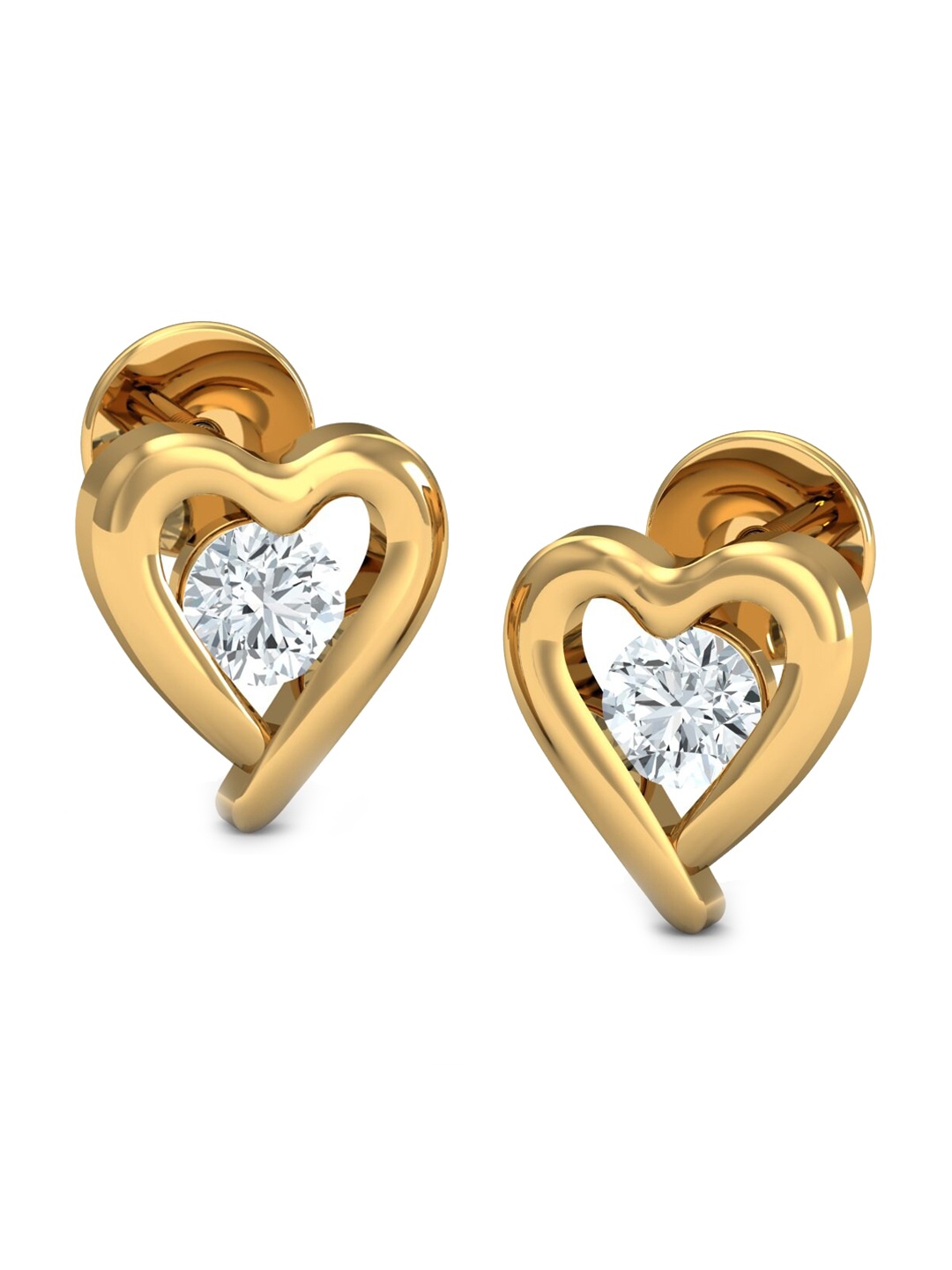 

KUBERBOX Solo Heart 18KT Gold Diamond-Studded Stud Earrings-1.62gm