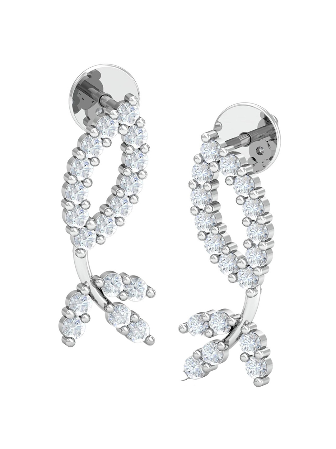 

KUBERBOX Rising Leaf 18KT Gold Diamond Studded Earrings-1.98gm