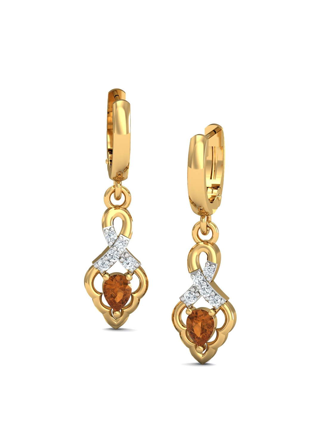

KUBERBOX Mediaeval 18KT Gold Diamond Citrine Studded Hoop Earring-3.15gm