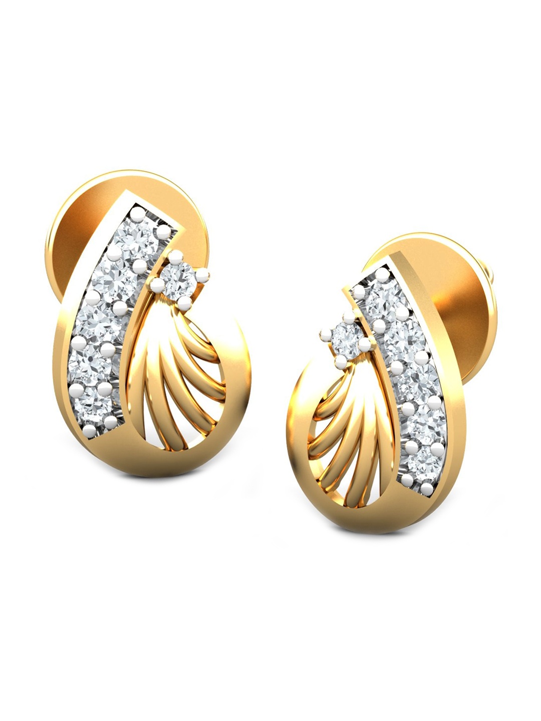 

KUBERBOX Gleam Radiance 18KT Gold Diamond-Studded Stud Earrings-2.55gm