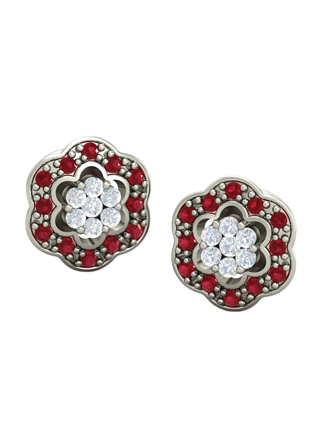 

KUBERBOX Poise 18KT White Gold Diamond Ruby Stud Earrings-3.15gm