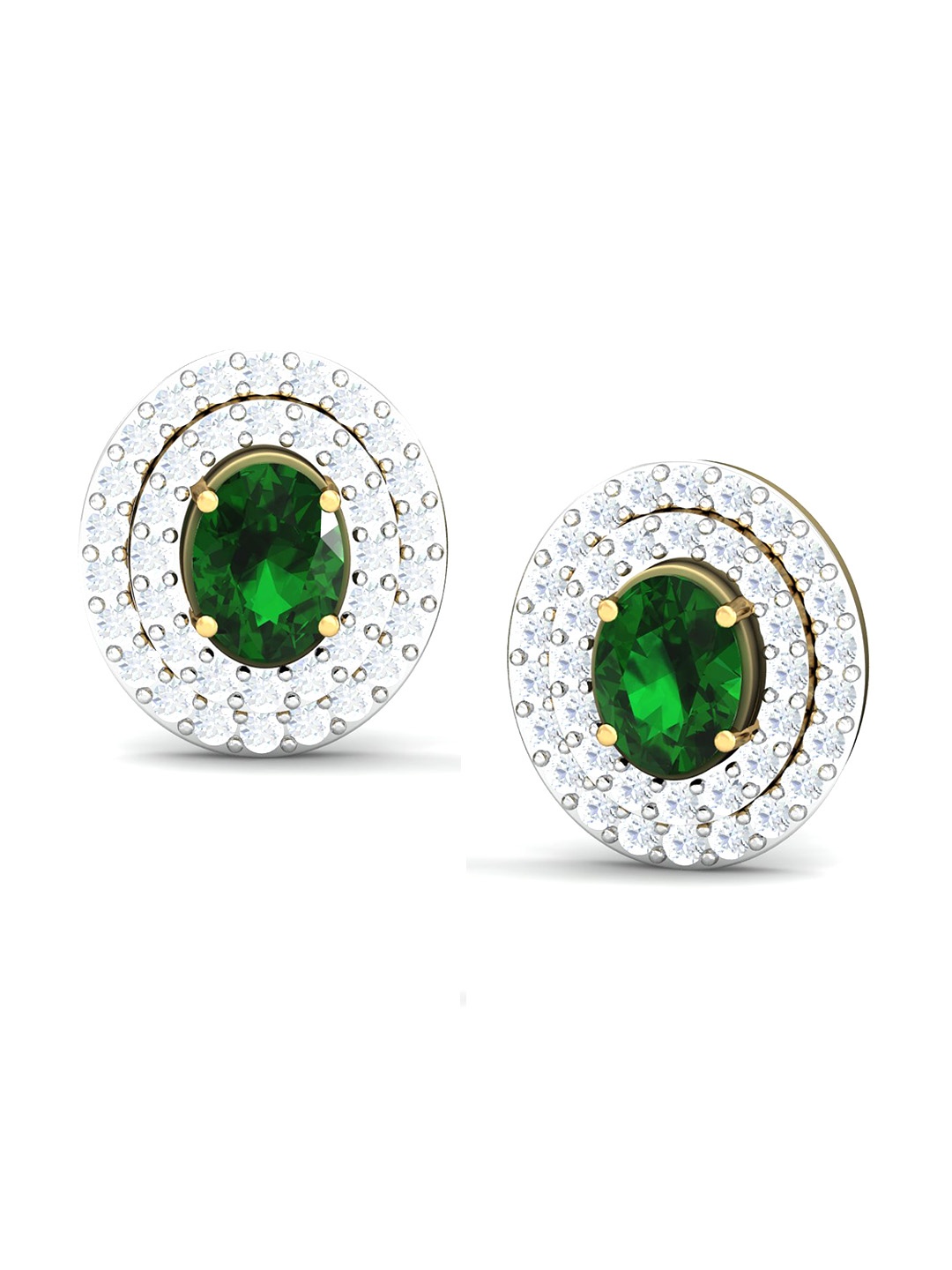 

KUBERBOX Konzentrisch 18KT Gold Diamond Emerald Studded Stud Earrings-2.8gm