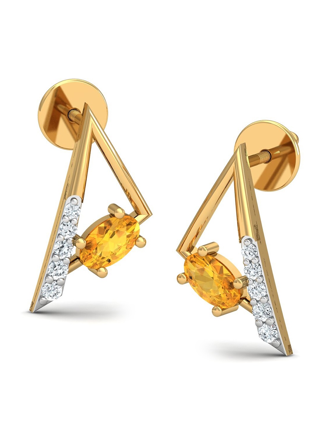 

KUBERBOX Martinet 18KT Gold Diamond Citrine Studded Stud Earrings-2.89gm