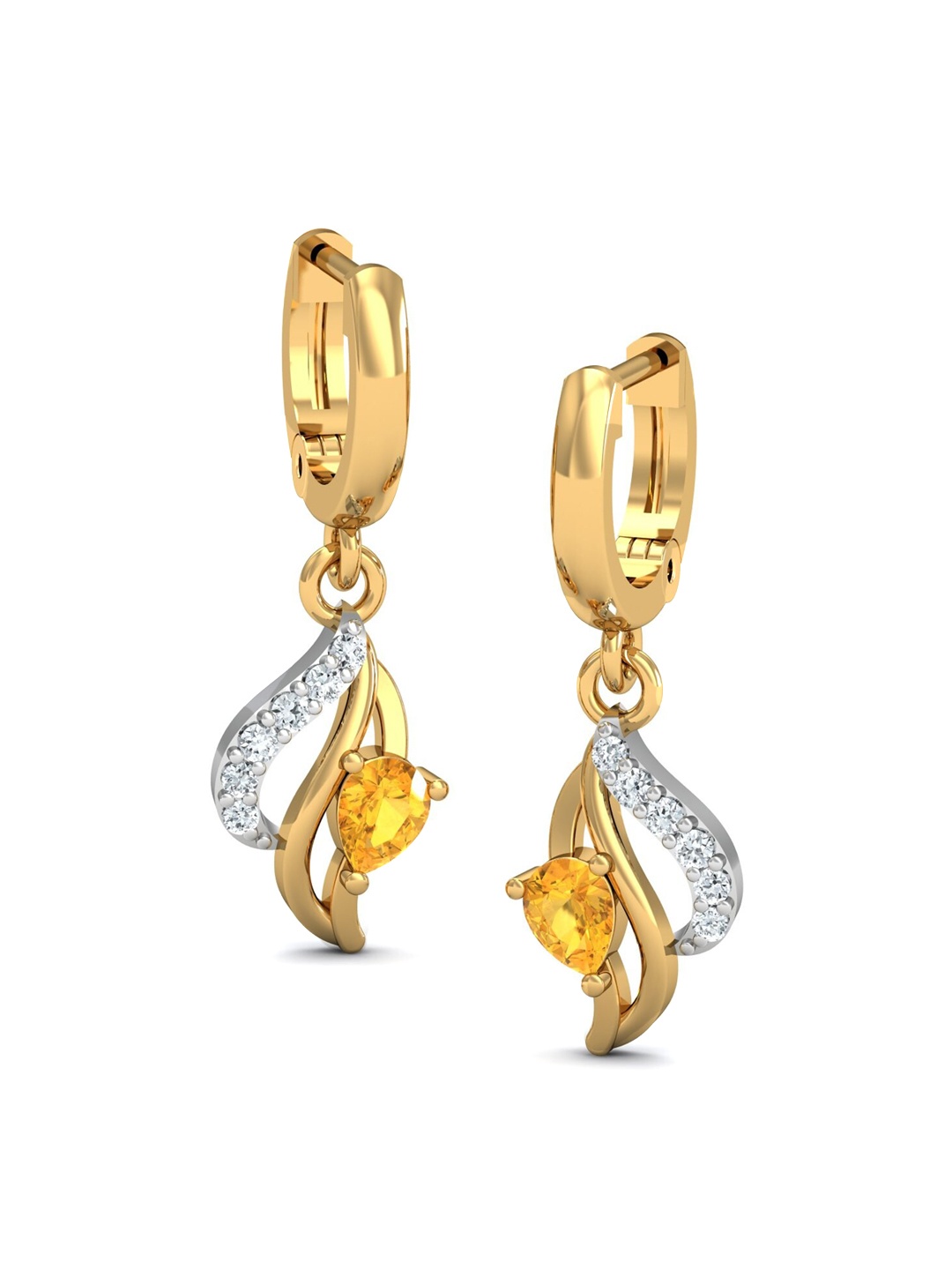 

KUBERBOX Chivalric 18KT Gold Diamond Citrine Studded Hoop Earrings-2.72gm