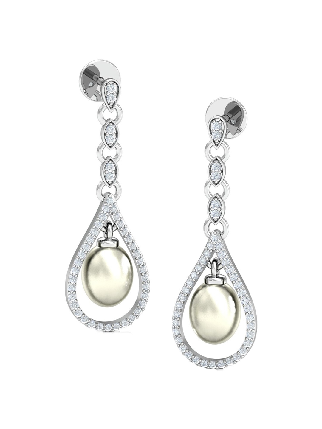 

KUBERBOX Sonnerie 18KT White Gold Diamond Studded Pearl Drop Earring-3.99gm