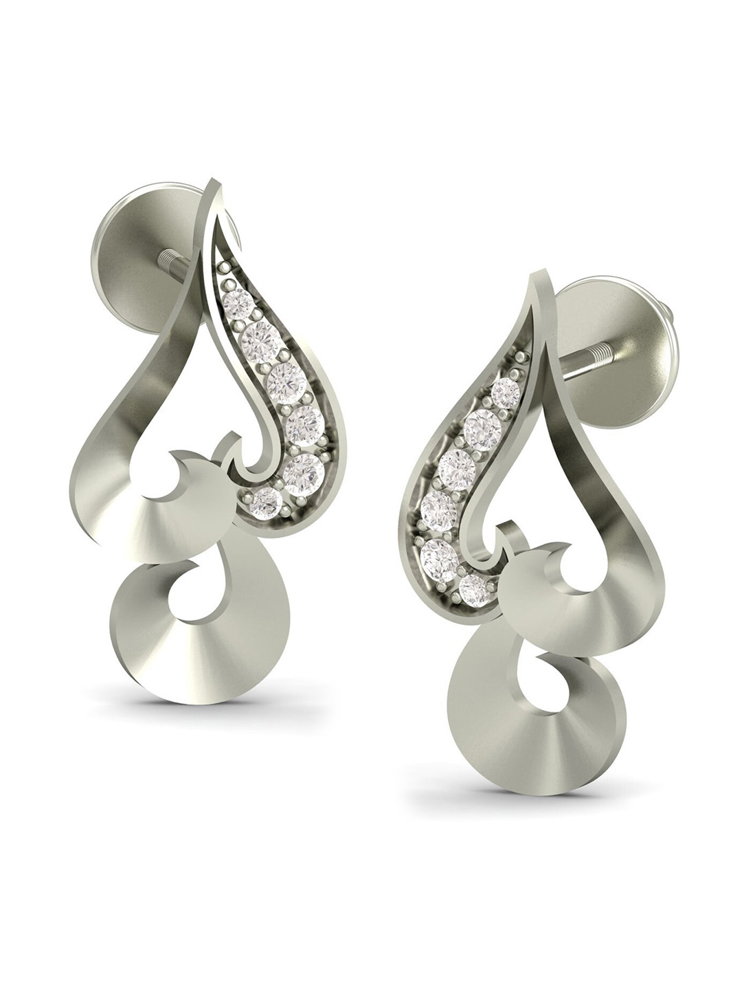 

KUBERBOX Catchy Trio 18KT White Gold Diamond-Studded Earrings-1.94gm, Silver