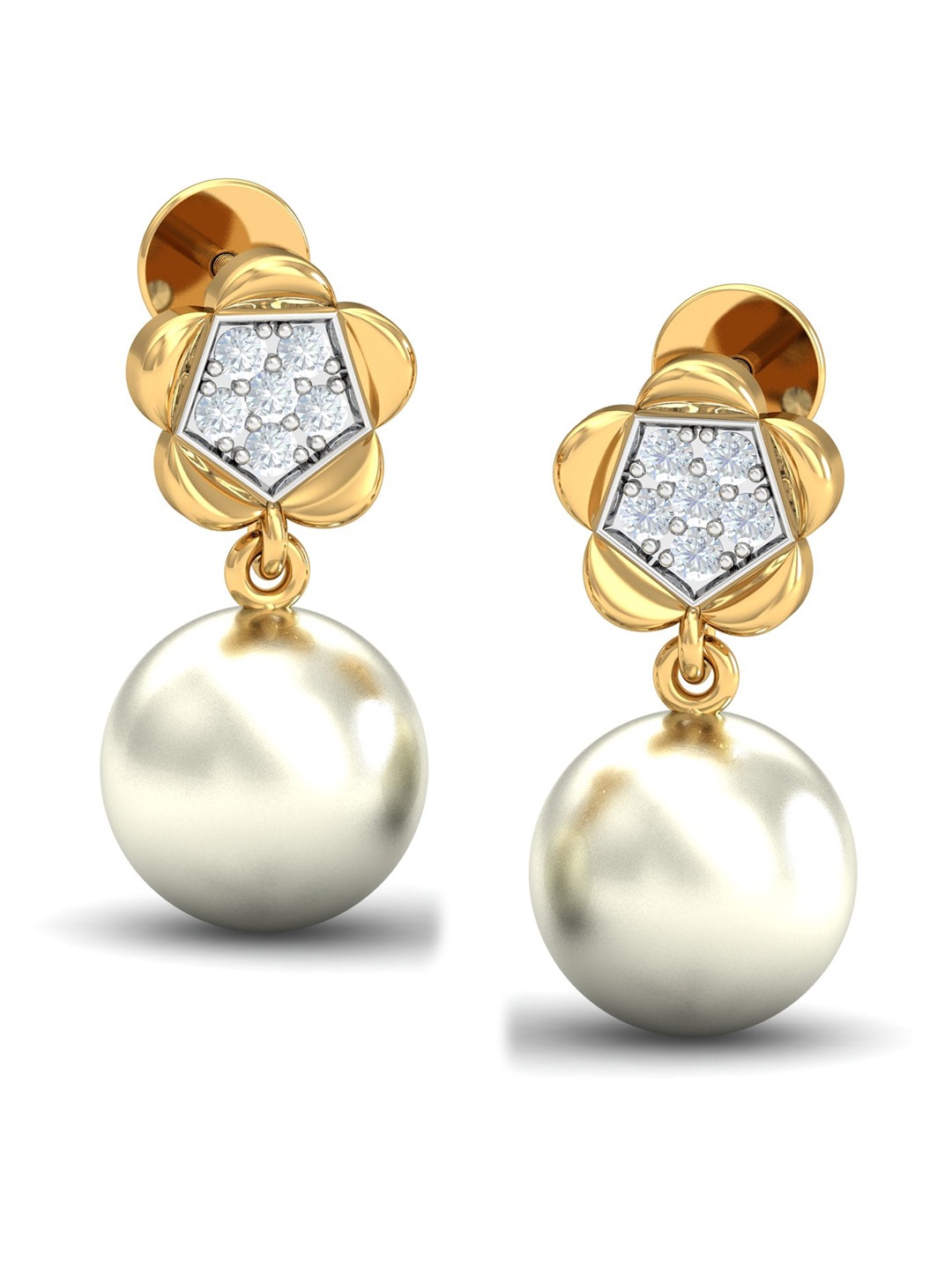 

KUBERBOX Elite 18KT Gold Diamond-Studded Pearl Drop Earrings-2.95 gm