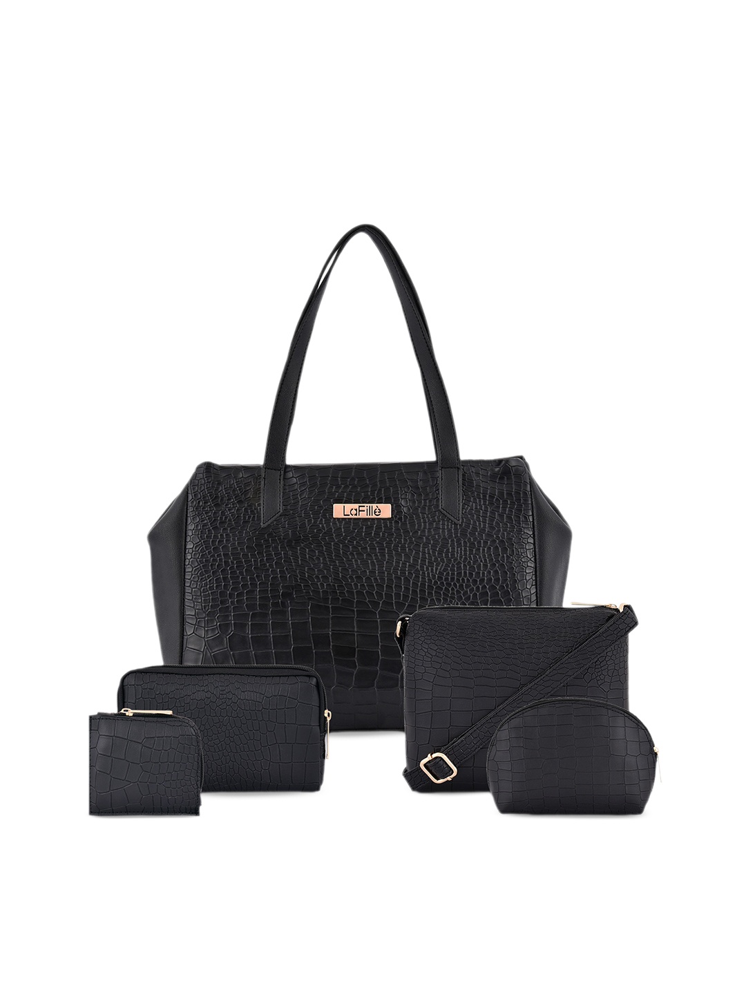 

LaFille Set Of 5 Textured Structured Shoulder Bag, Black