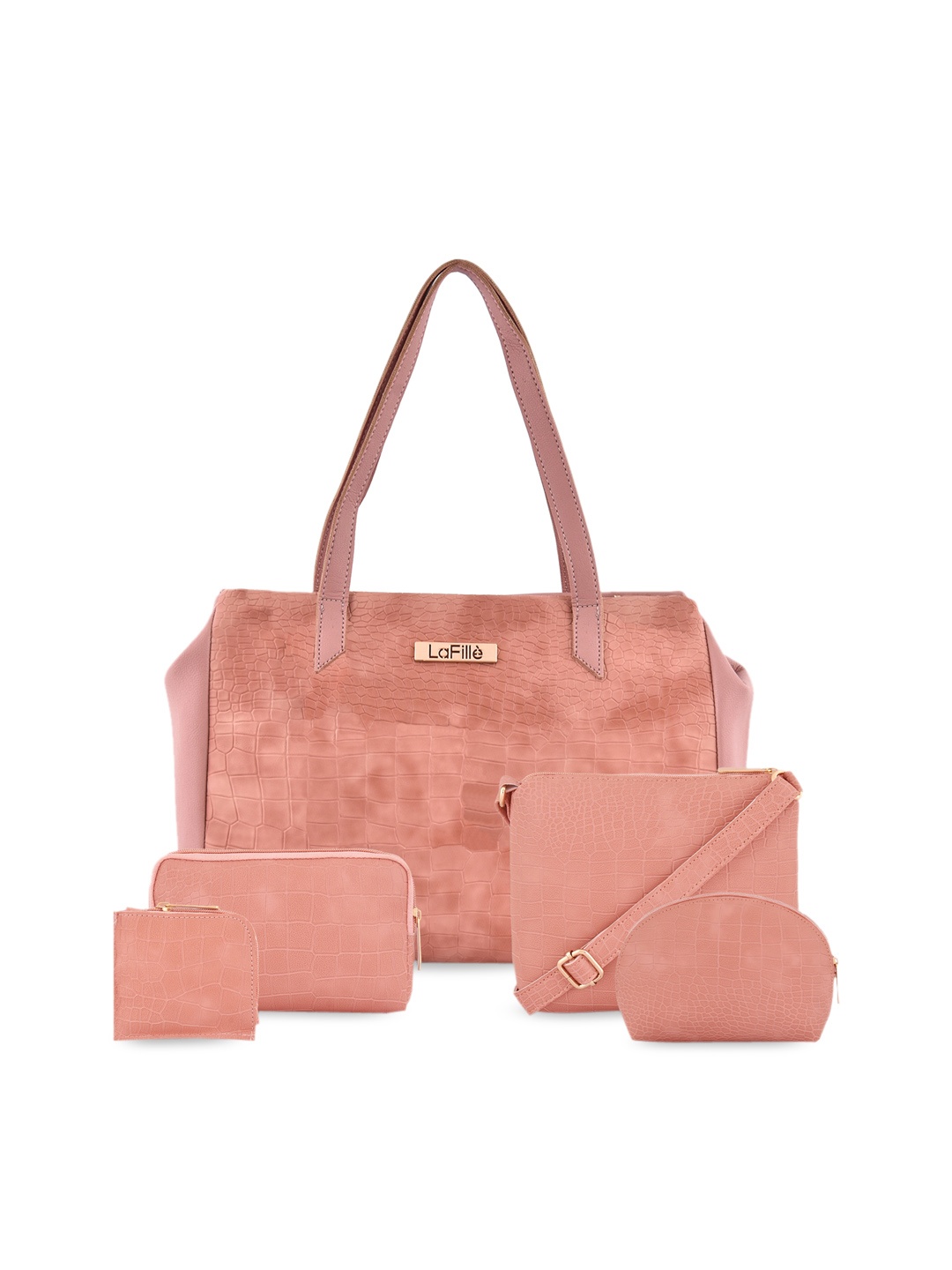 

LaFille Set Of 5 Textured Structured Shoulder Bag, Peach