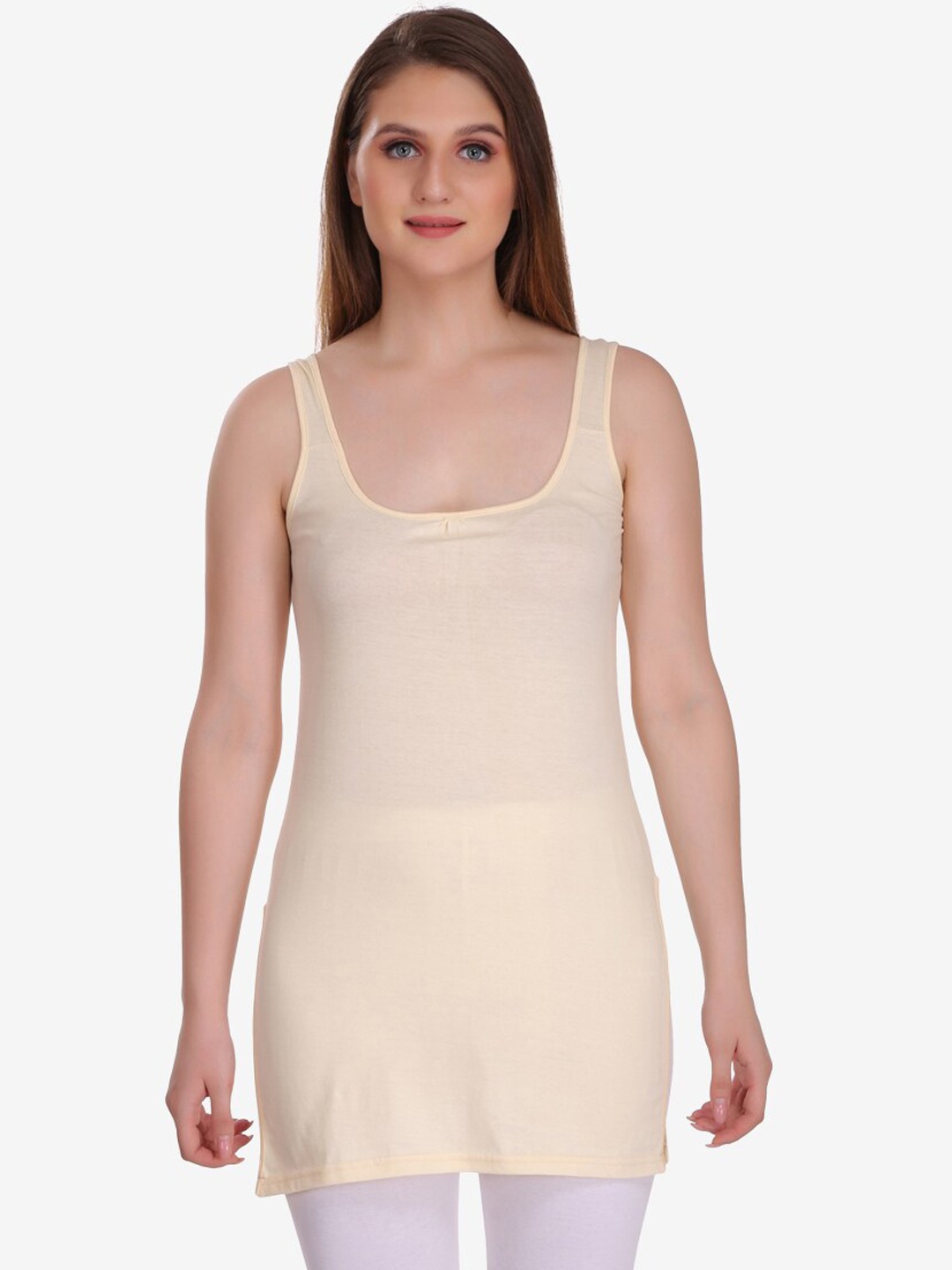 

College Girl Cotton Long Camisole, Beige