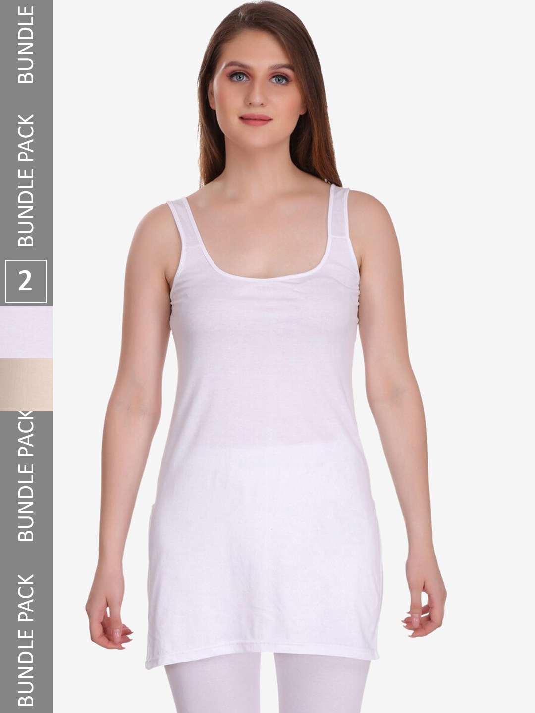 

College Girl Pack Of 2 Cotton Long Camisole, Beige