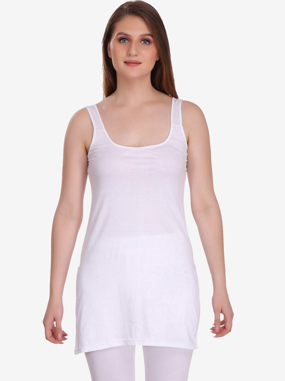 

College Girl Cotton Long Camisole, White