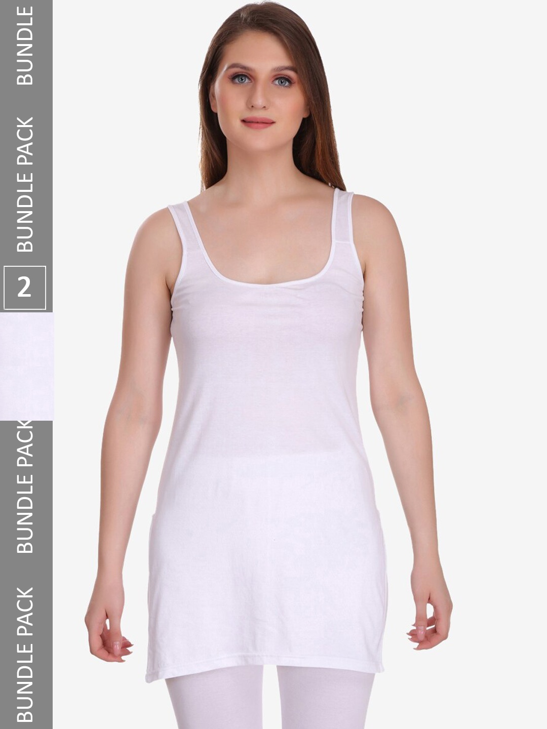 

College Girl Pack Of 2 Cotton Long Camisole, White