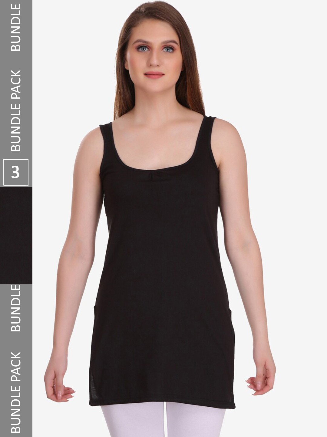 

College Girl Pack Of 3 Non-Padded Cotton Camisoles, Black