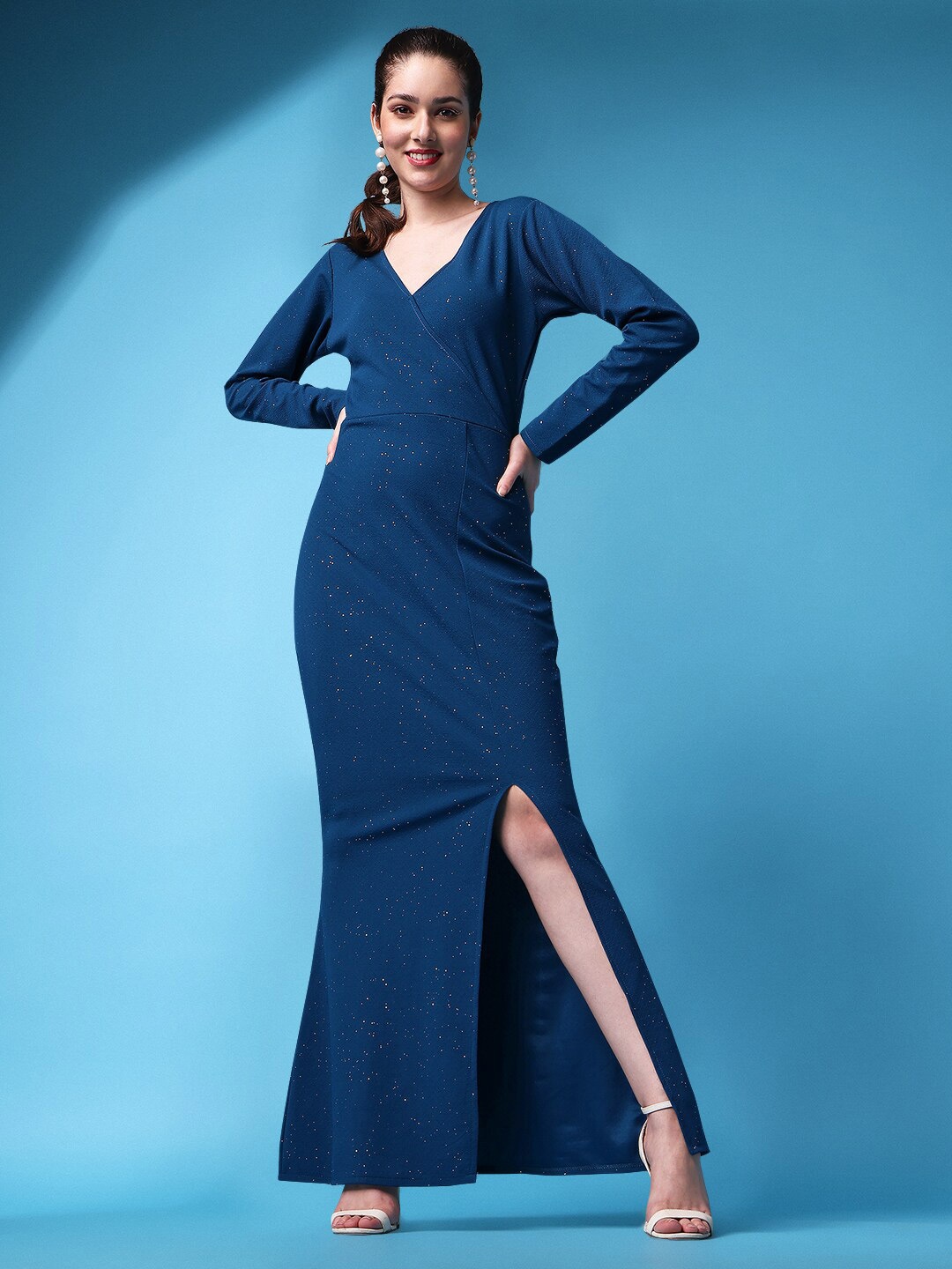 

Ekta Textiles Embellished V-Neck Party Maxi Dress, Blue