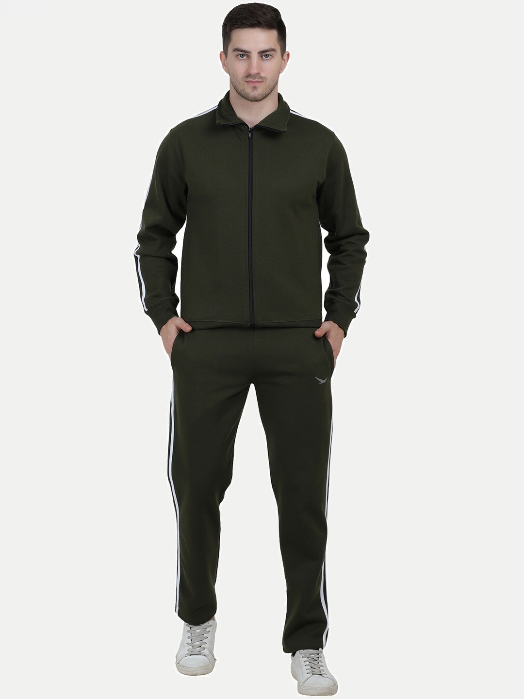 

HiFlyers Men Brand Logo Printed Side Panel Tracksuits, Olive