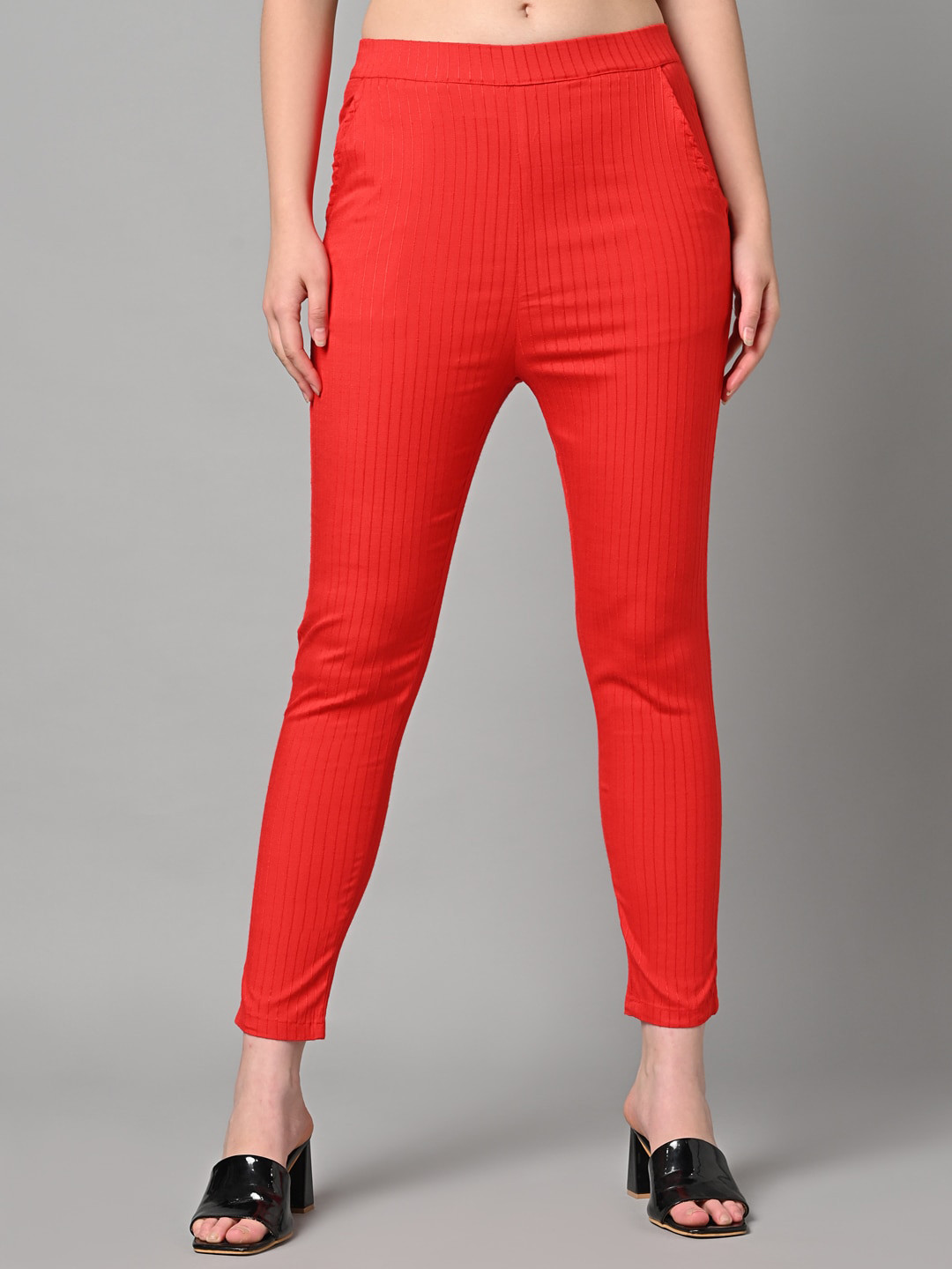 

Vastraa Fusion Women Skinny Fit Cigarette Trousers, Red