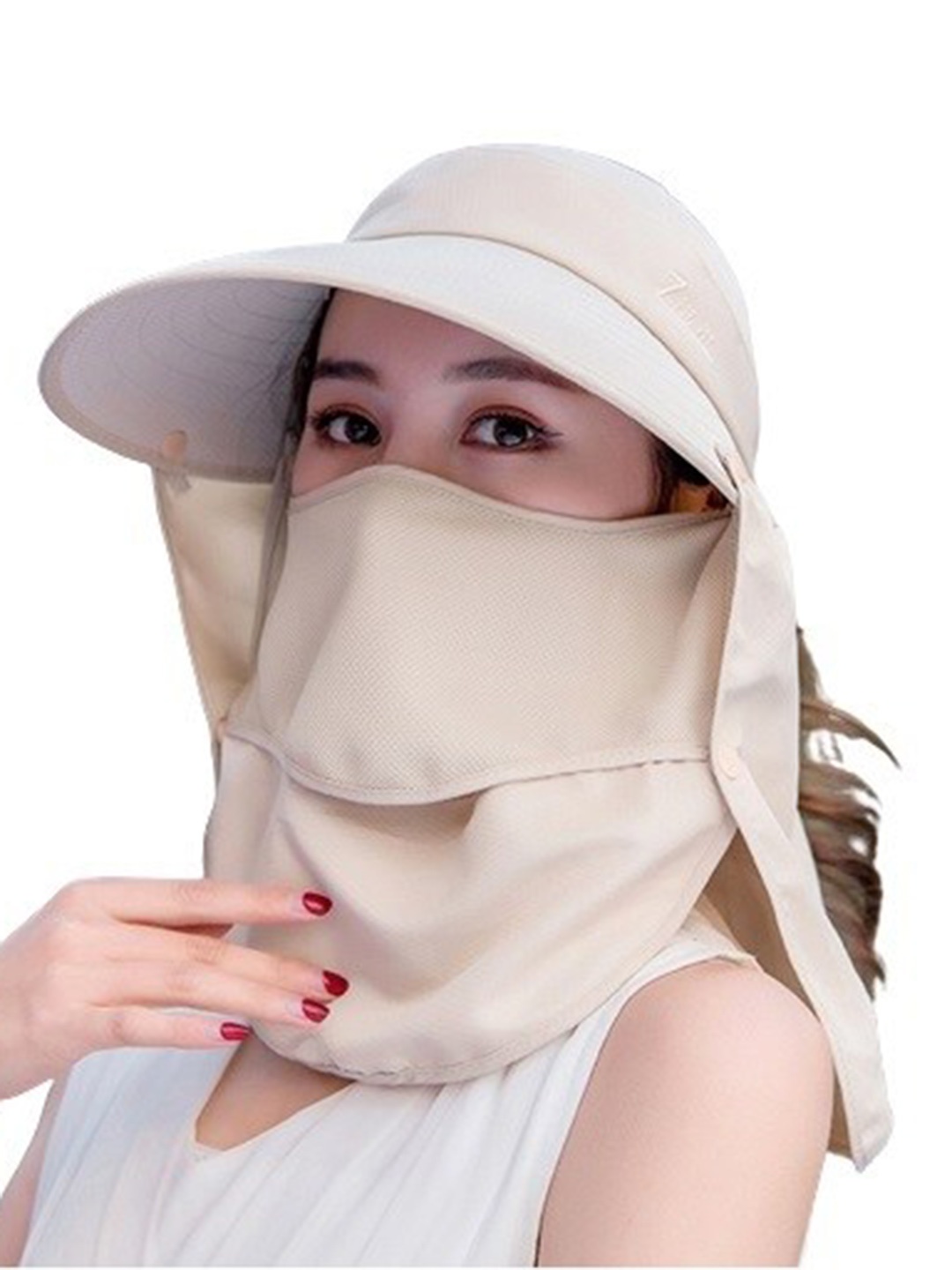 

Alexvyan Women Detachable Neck Face Flap UV Protection Cap, Beige