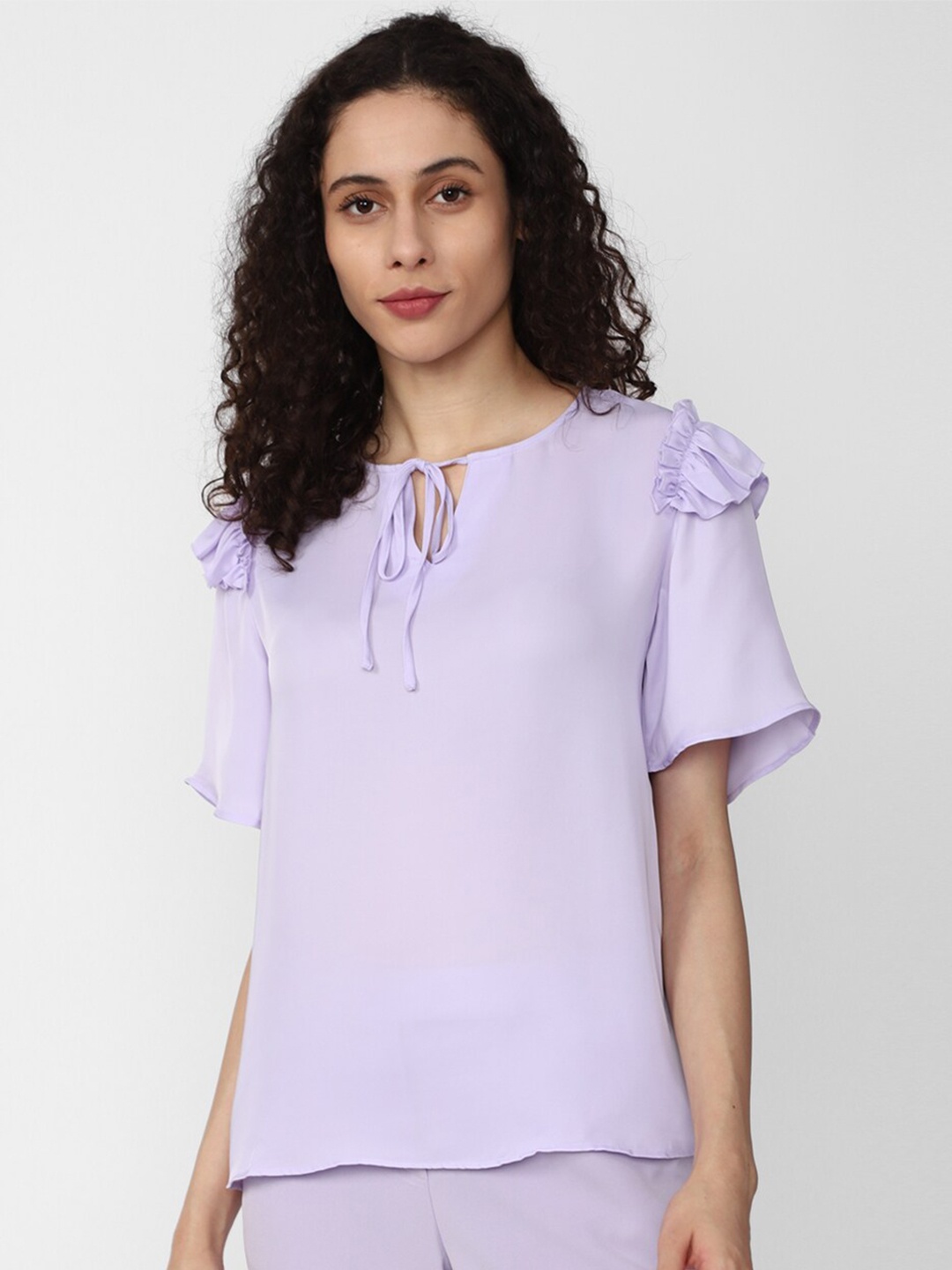 

Van Heusen Woman Tie-Up Neck Short Sleeves Top, Purple