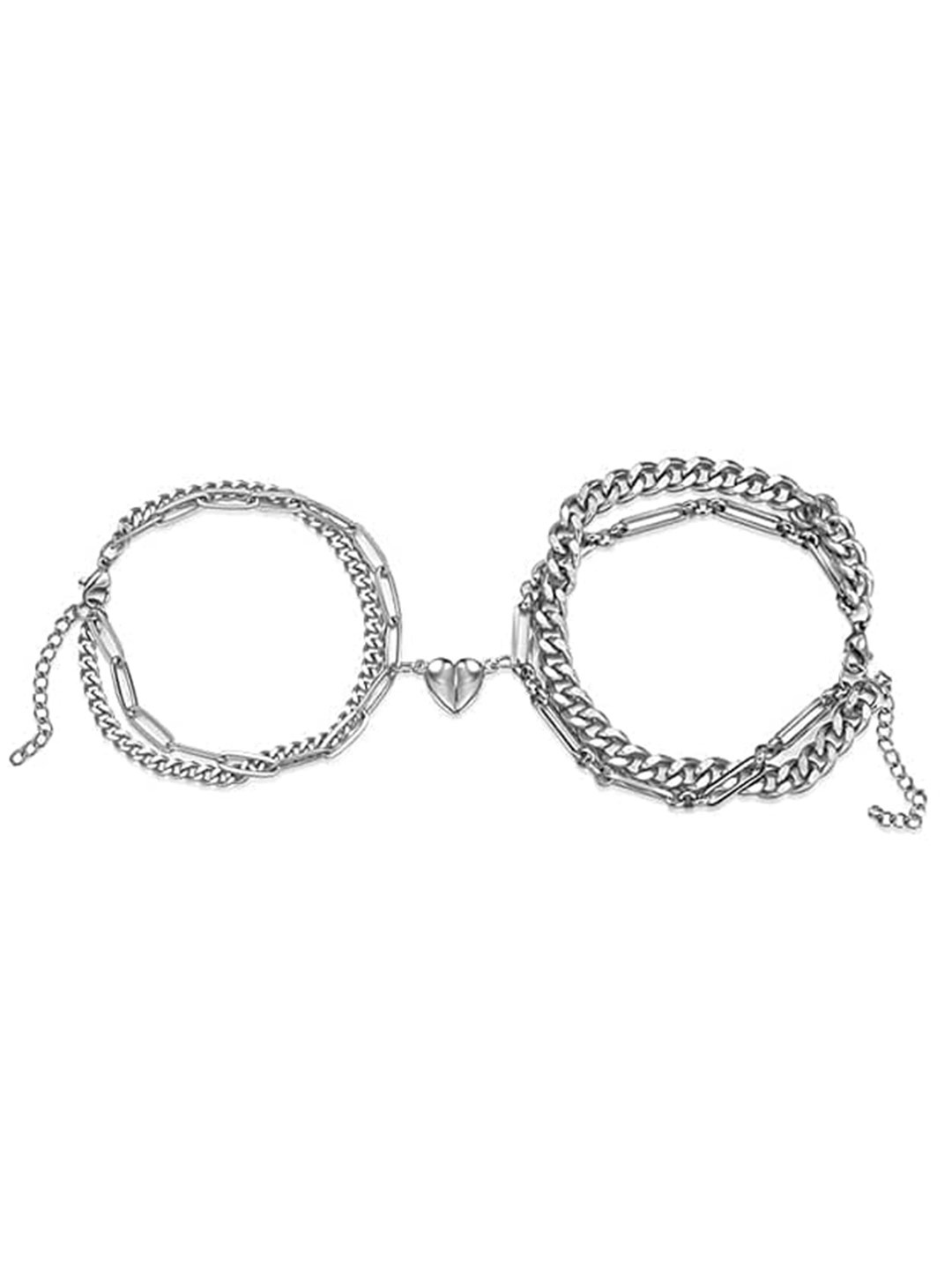 

MEENAZ Unisex Set Of 2 Silver-Plated Link Couple Magnet Bracelet