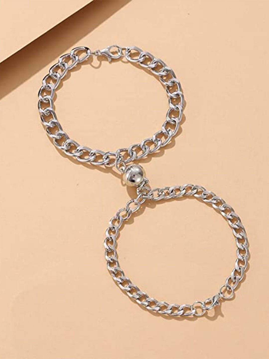 

MEENAZ Unisex Set Of 2 Silver-Plated Link Bracelet